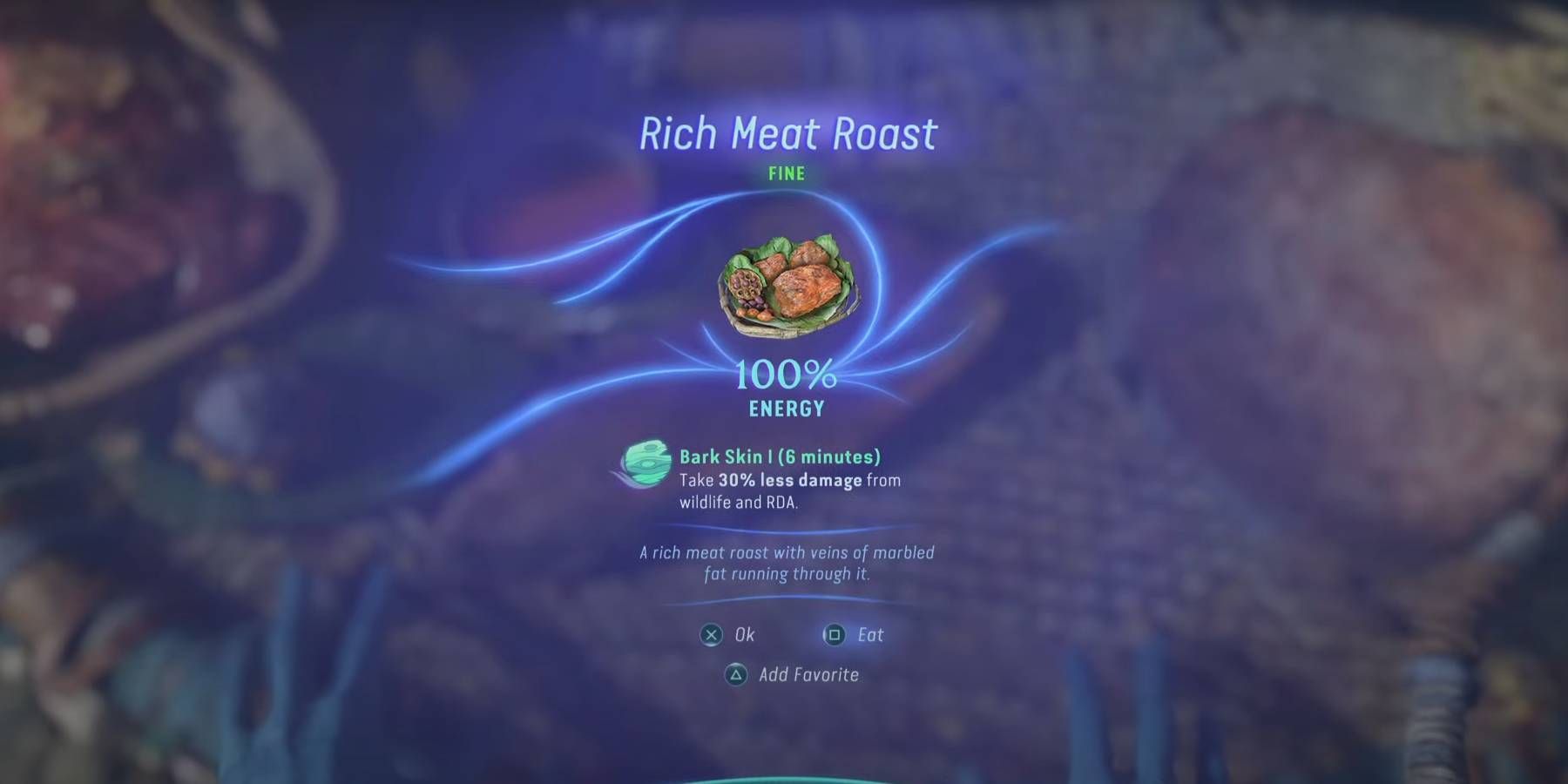 Avatar: Frontiers of Pandora Rich Meat Roast Food Item with Effect Displayed