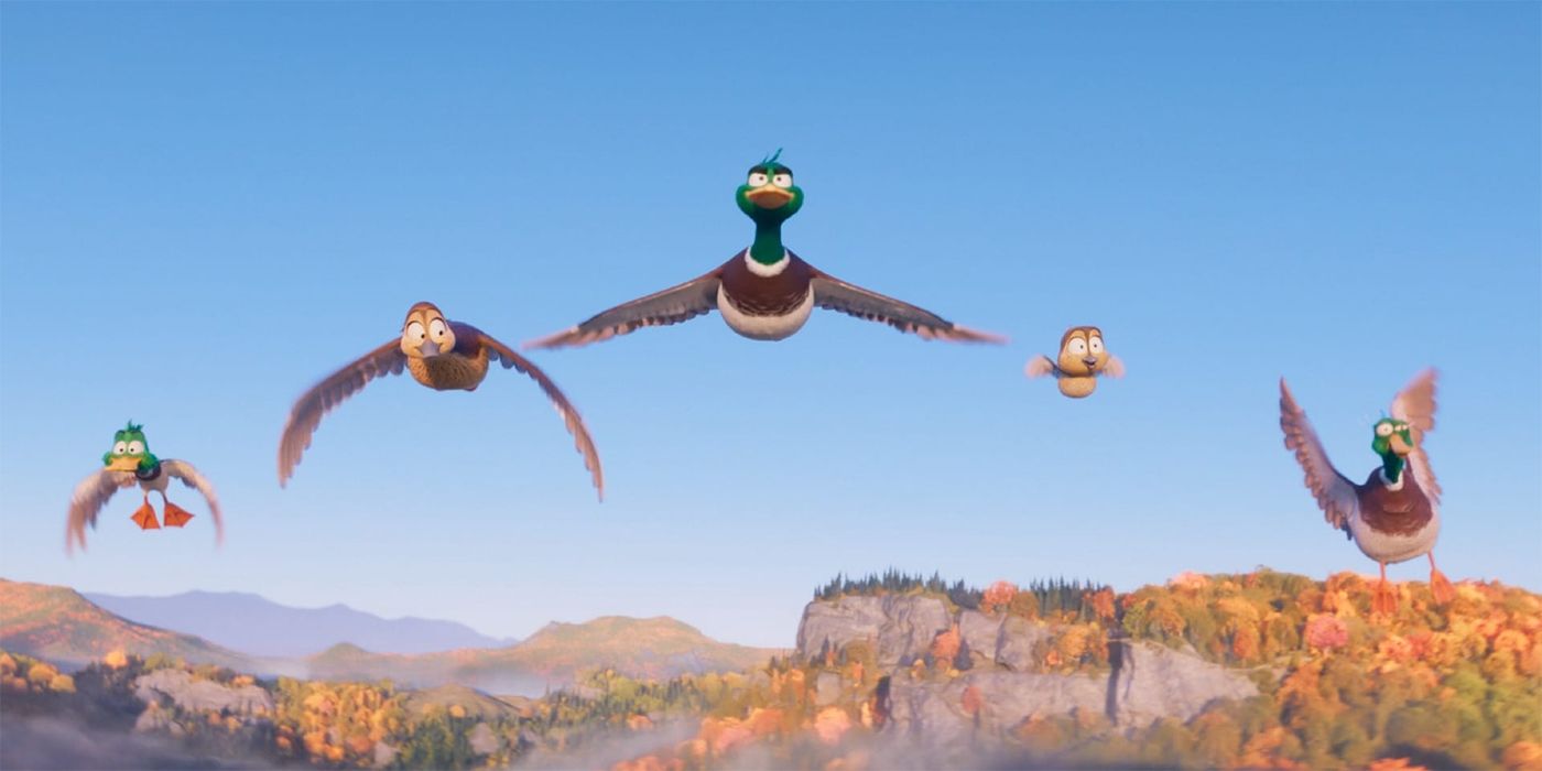 image of mallard family flying together in Migration
