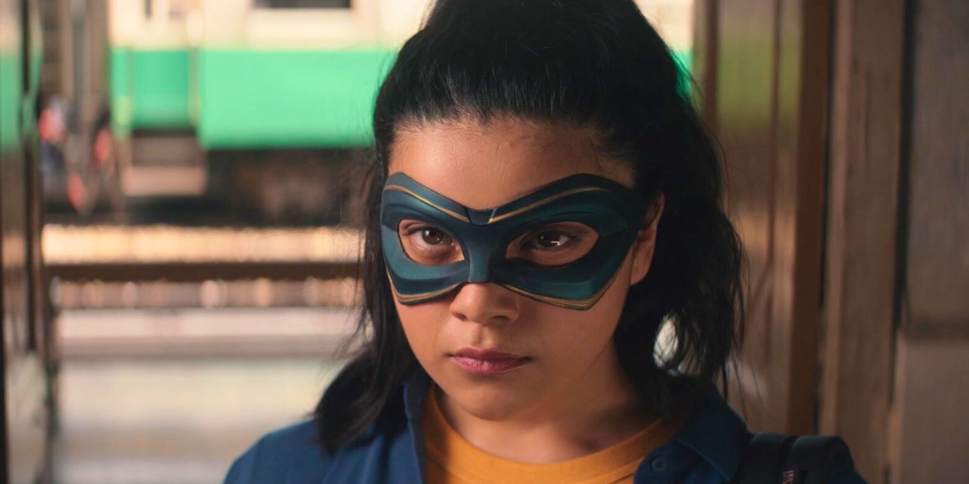 Iman Vellani's Kamala Khan with her mask on in Ms. Marvel