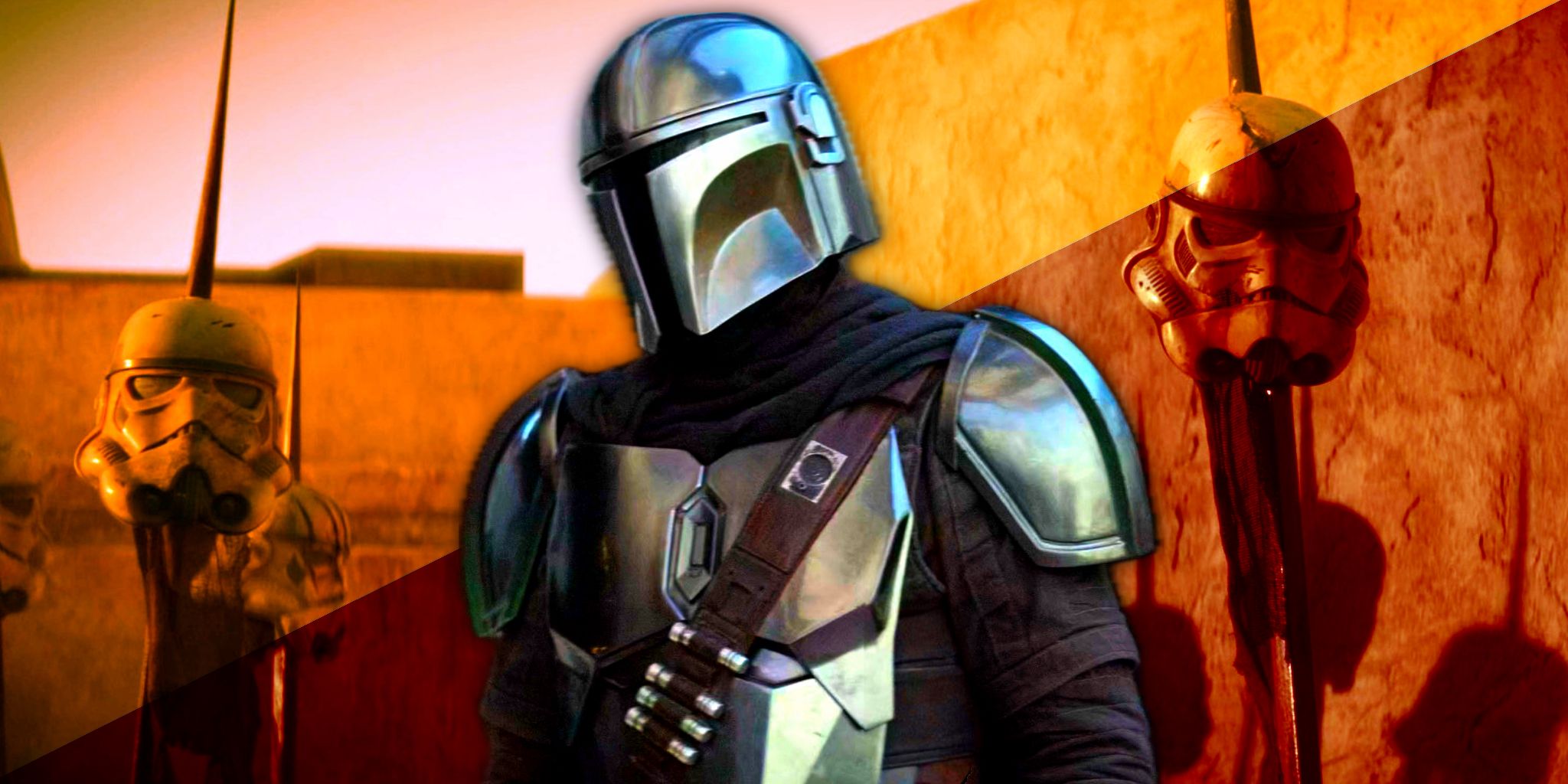 Din Djarin in The Mandalorian season 1 episode 5 with stormtrooper helmets