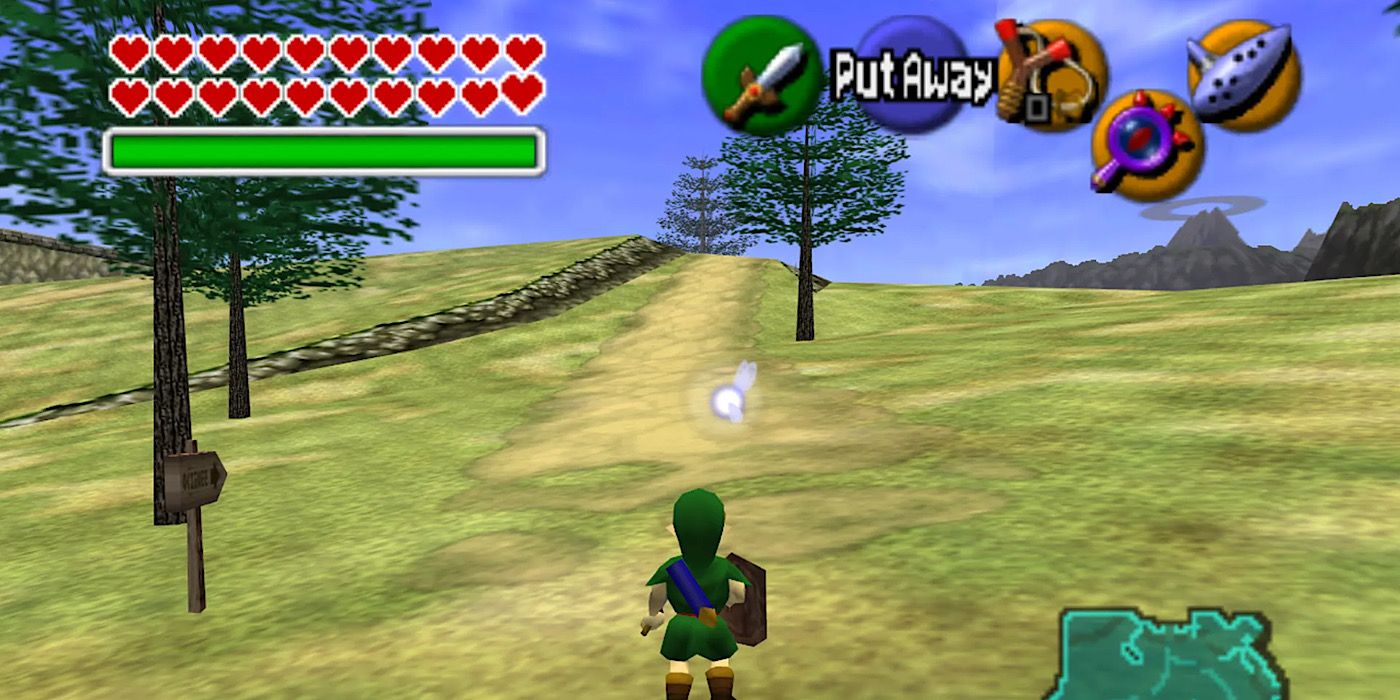 Link walking around Hyrule in The Legend of Zelda: Ocarina of Time. 