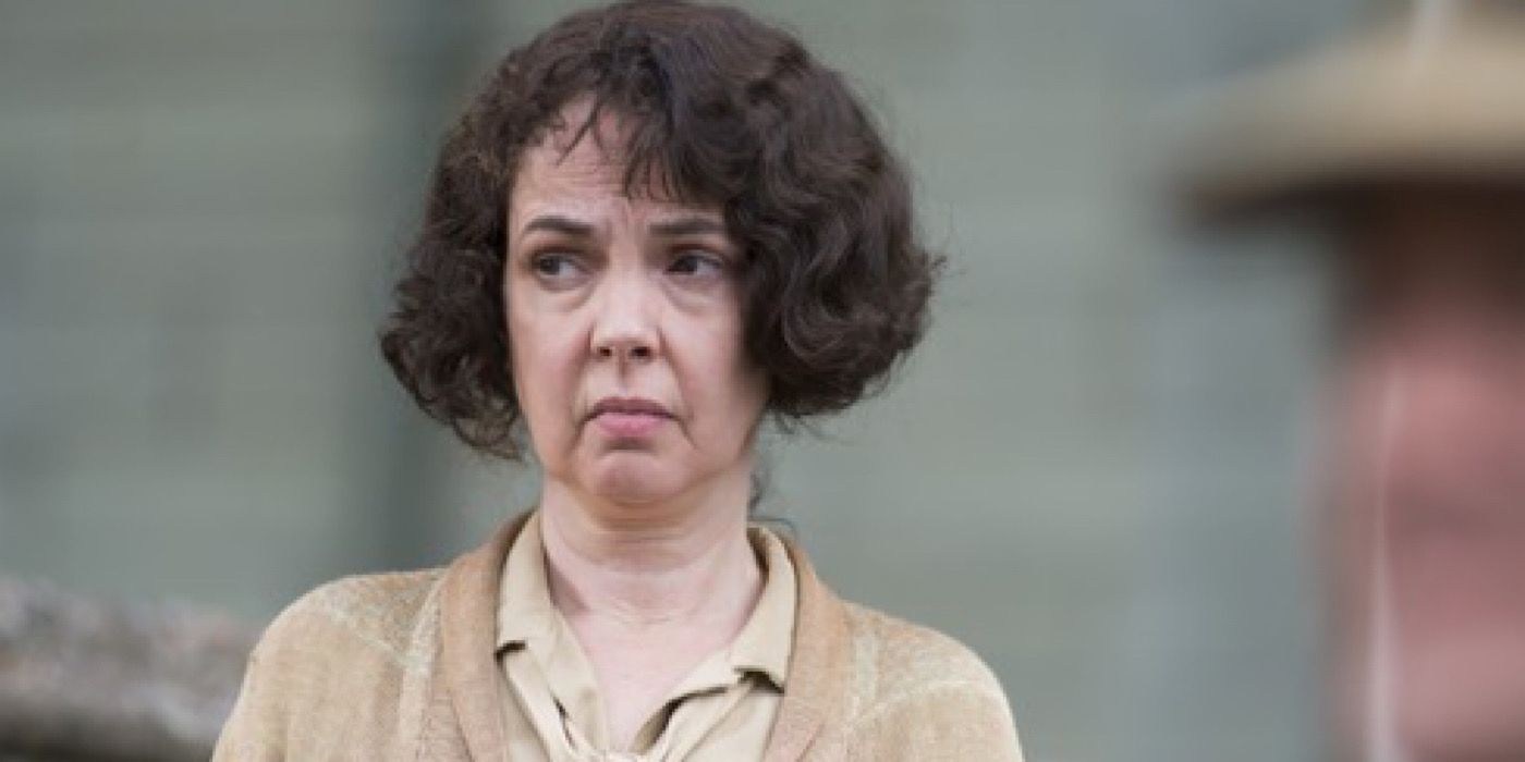 Susan MacClare looking off with a grumpy look on her face on Downton Abbey.