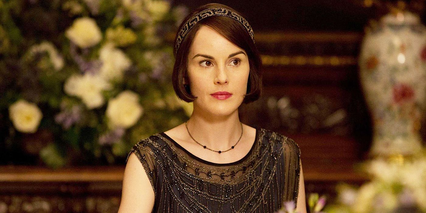 Lady Mary looks off to the side on Downton Abbey.