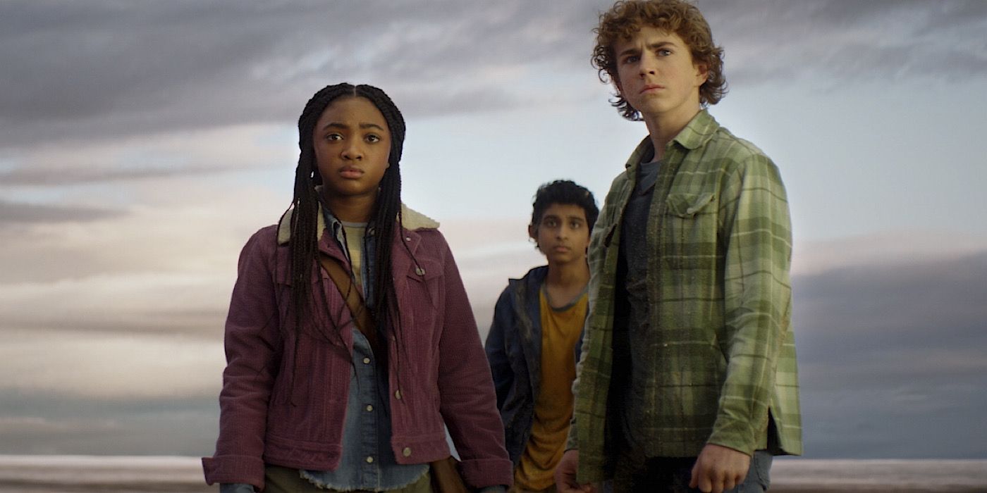 Percy, Annabeth, and Grover look out in Percy Jackson and the Olympians.