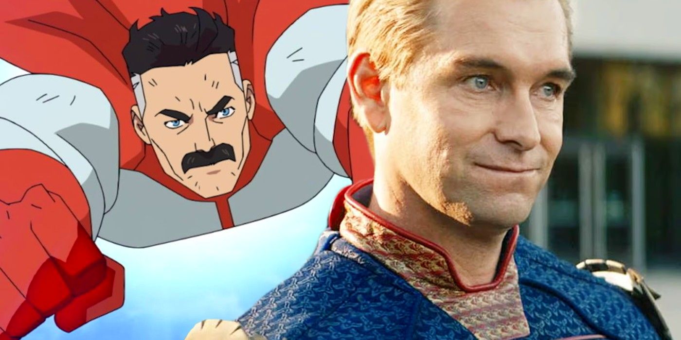 invincible&rsquo;s omni-man flies at the boys' homelander in a battle royale fight