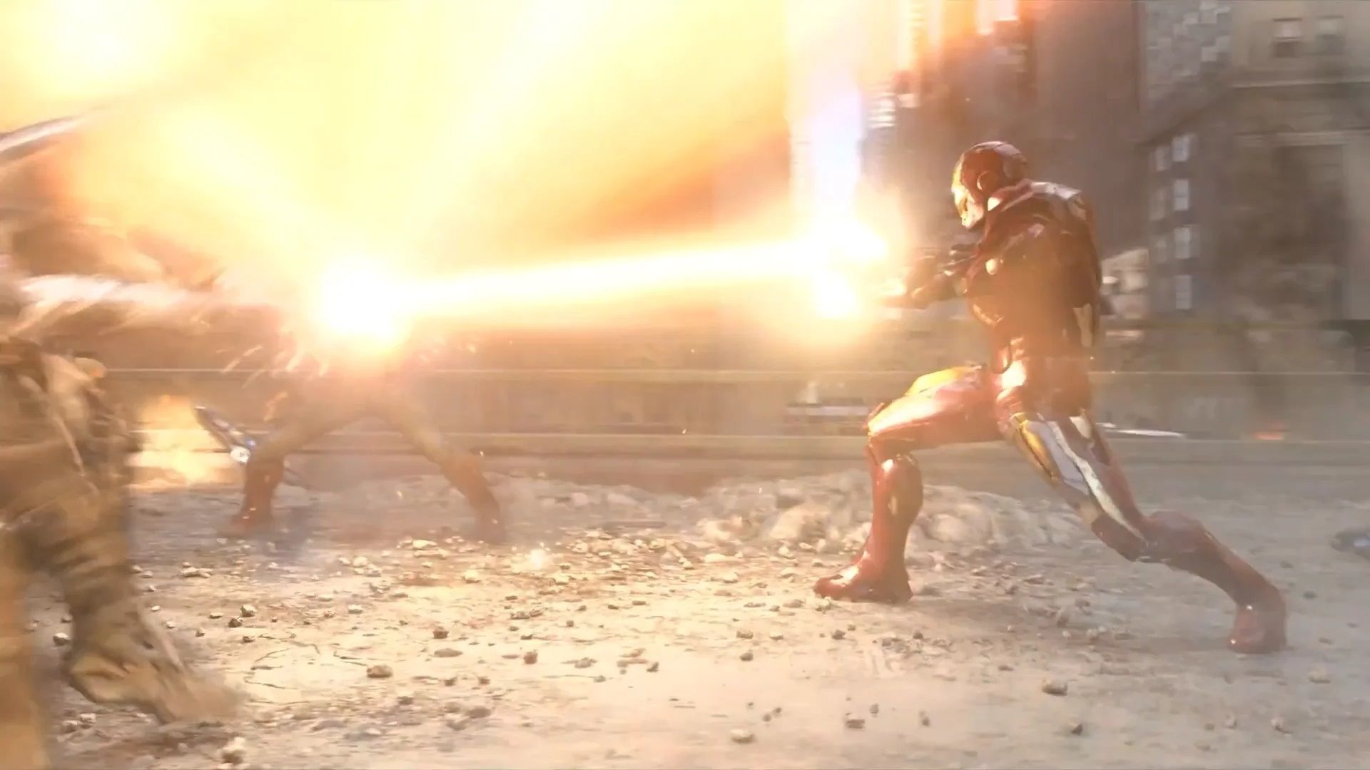 Captain America bounces a Repulsor blast off his shield in a scene fromThe Avengers (2012).
