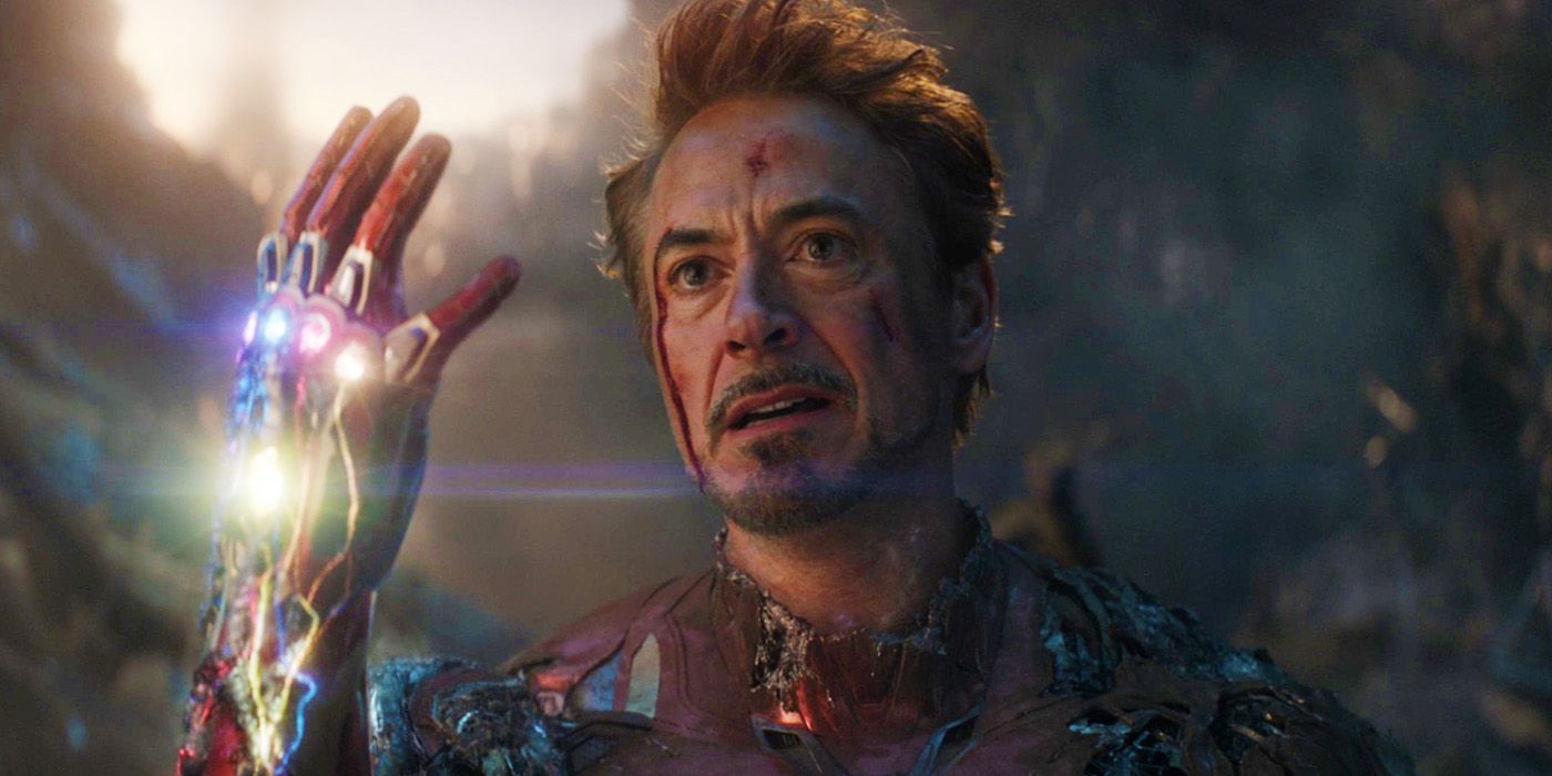 Iron Man (Robert Downey Jr) usando el nanoguantelete en Avengers Endgame