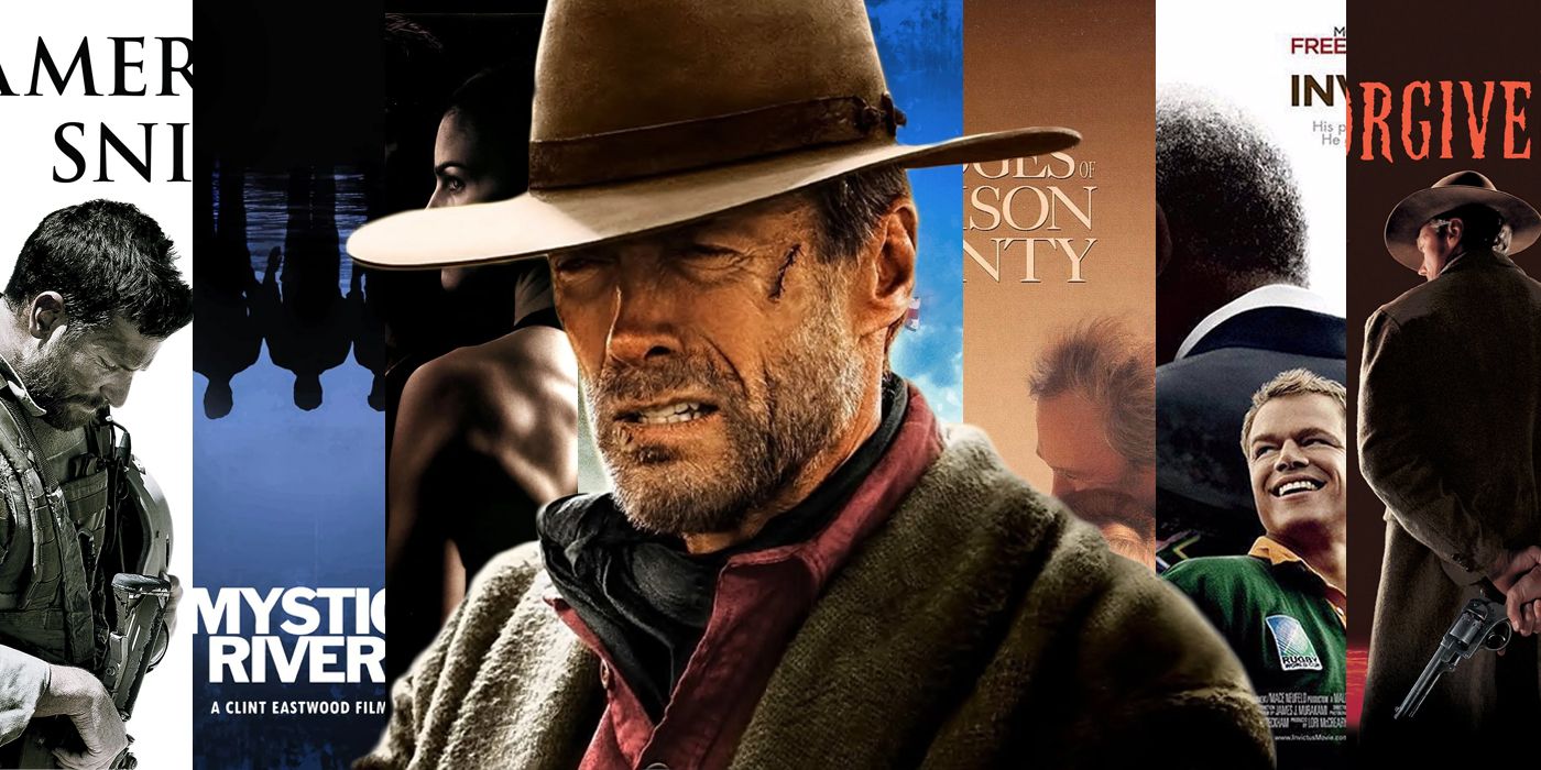 Clint Eastwood As William Munny In Unforgiven And Posters Of His Movies As Background