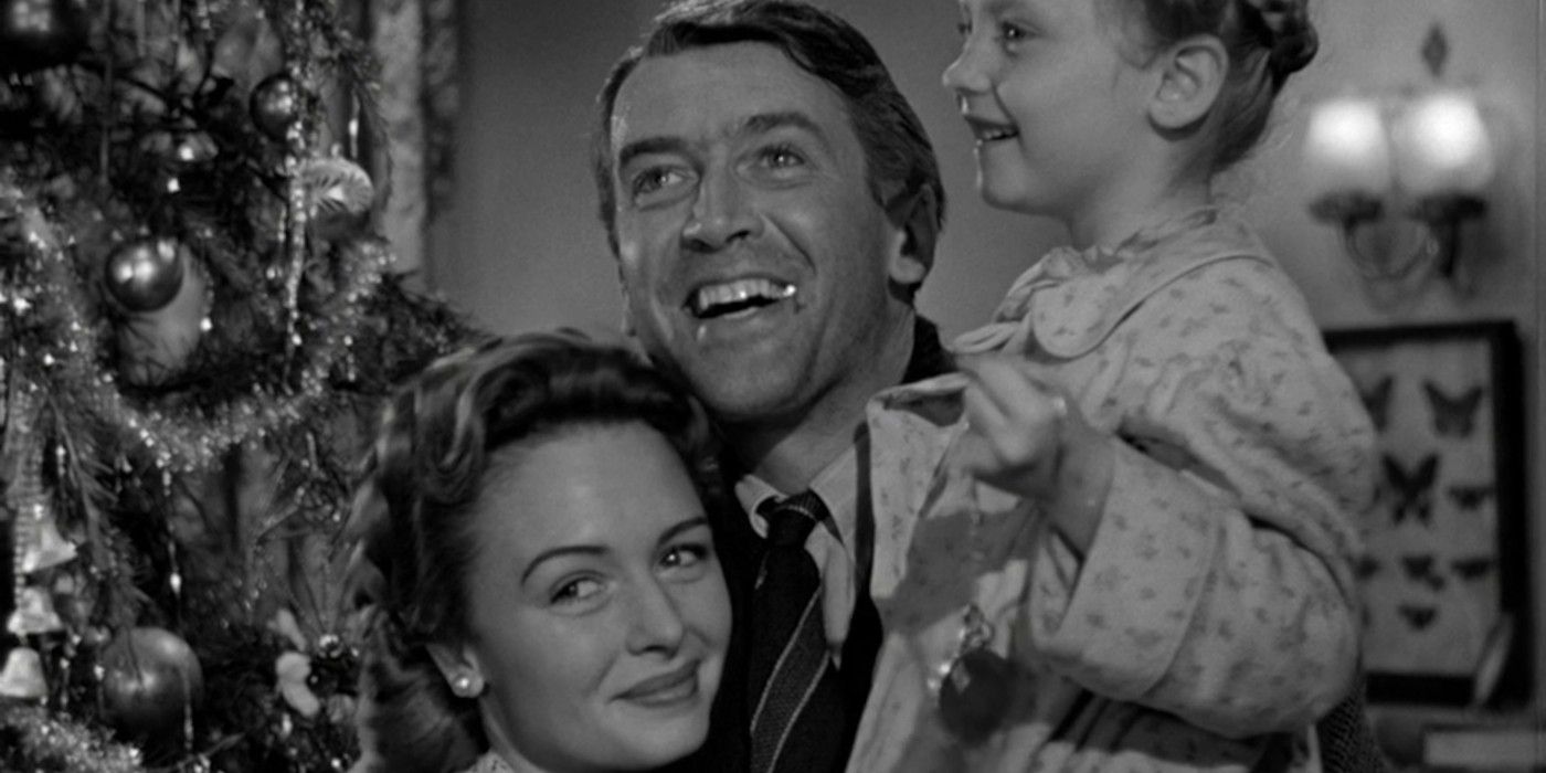 Its a Wonderful Life James Stewart as George Bailey with his Family smiling Ending