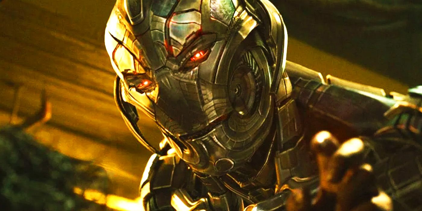 James Spader's Ultron towering over Ulysses Klaue in 2015's Avengers Age of Ultron