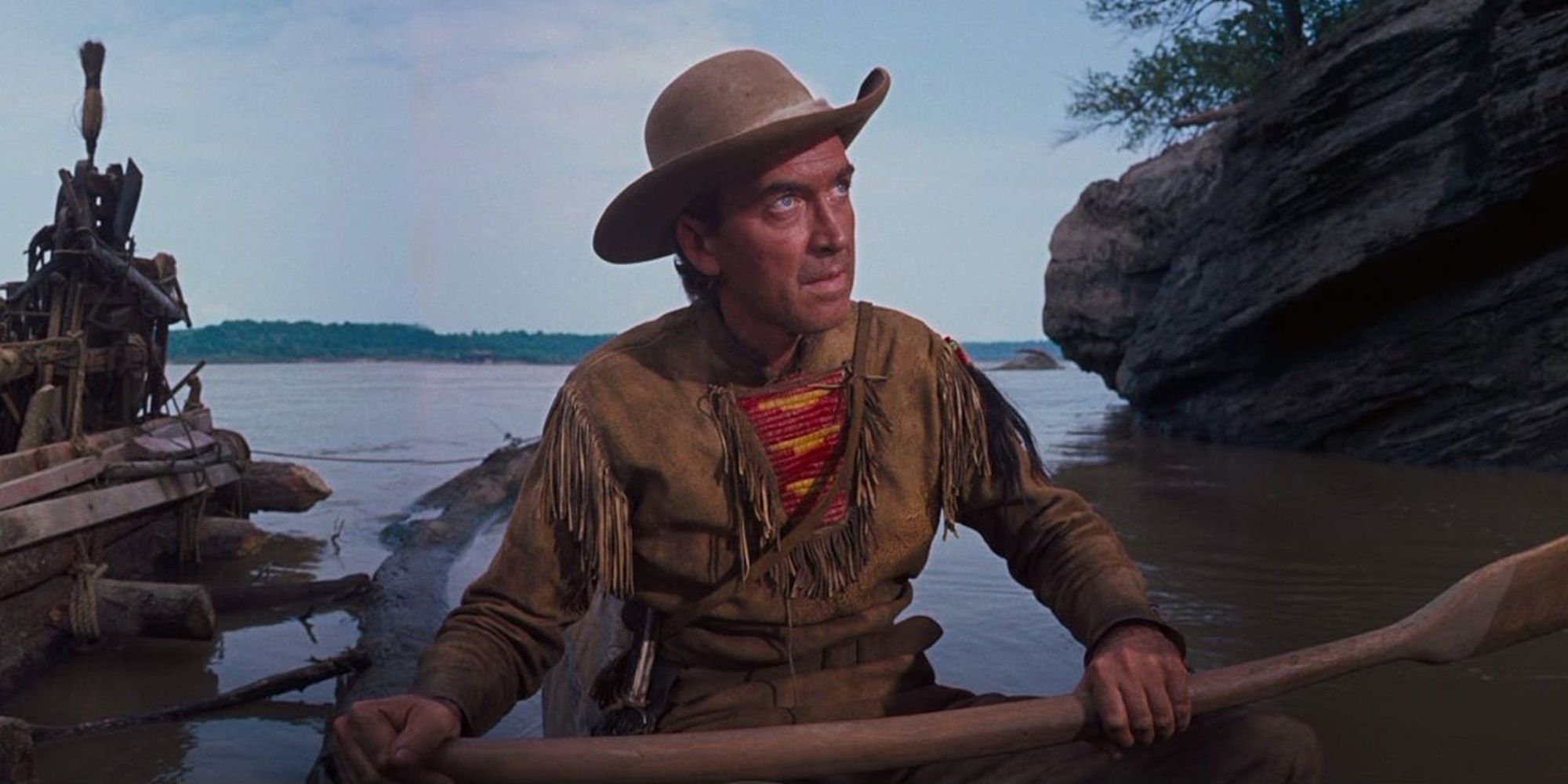 James Stewart em uma canoa em Como o Oeste Foi Conquistado