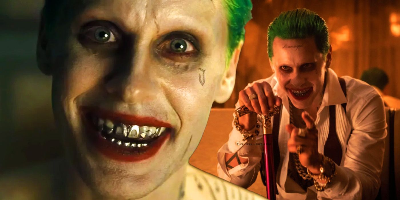Jared Leto's Joker looking at the camera in 2016's Suicide Squad