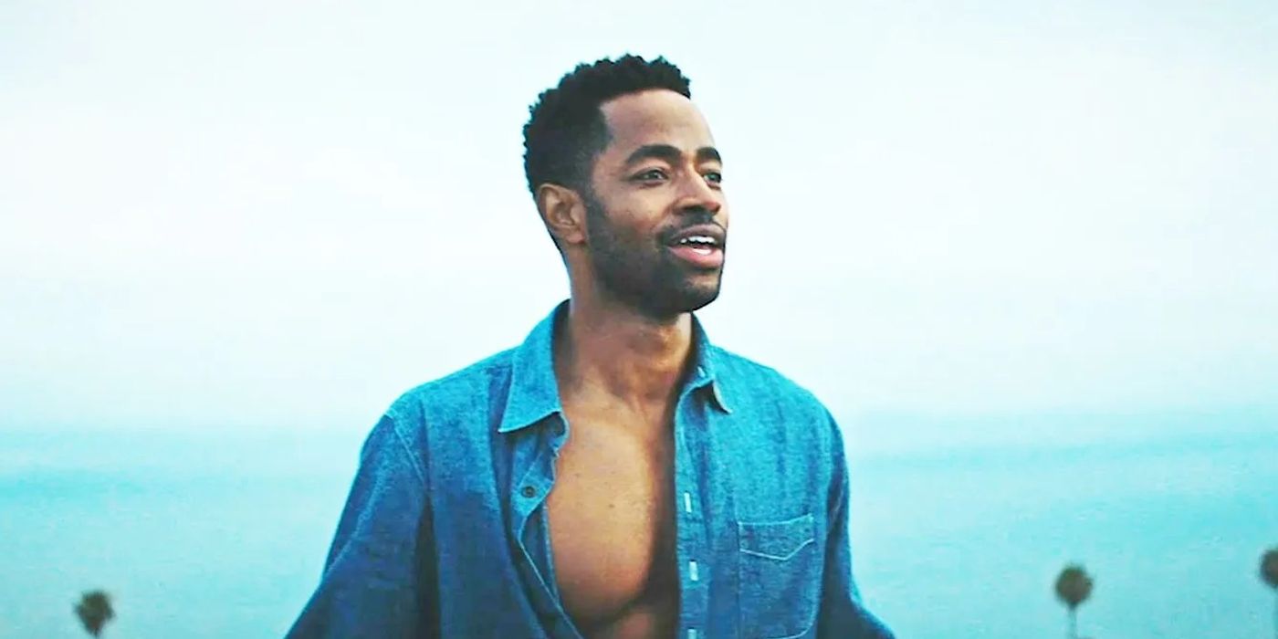 Jay Ellis in a blue shirt smiling in Thirsty.