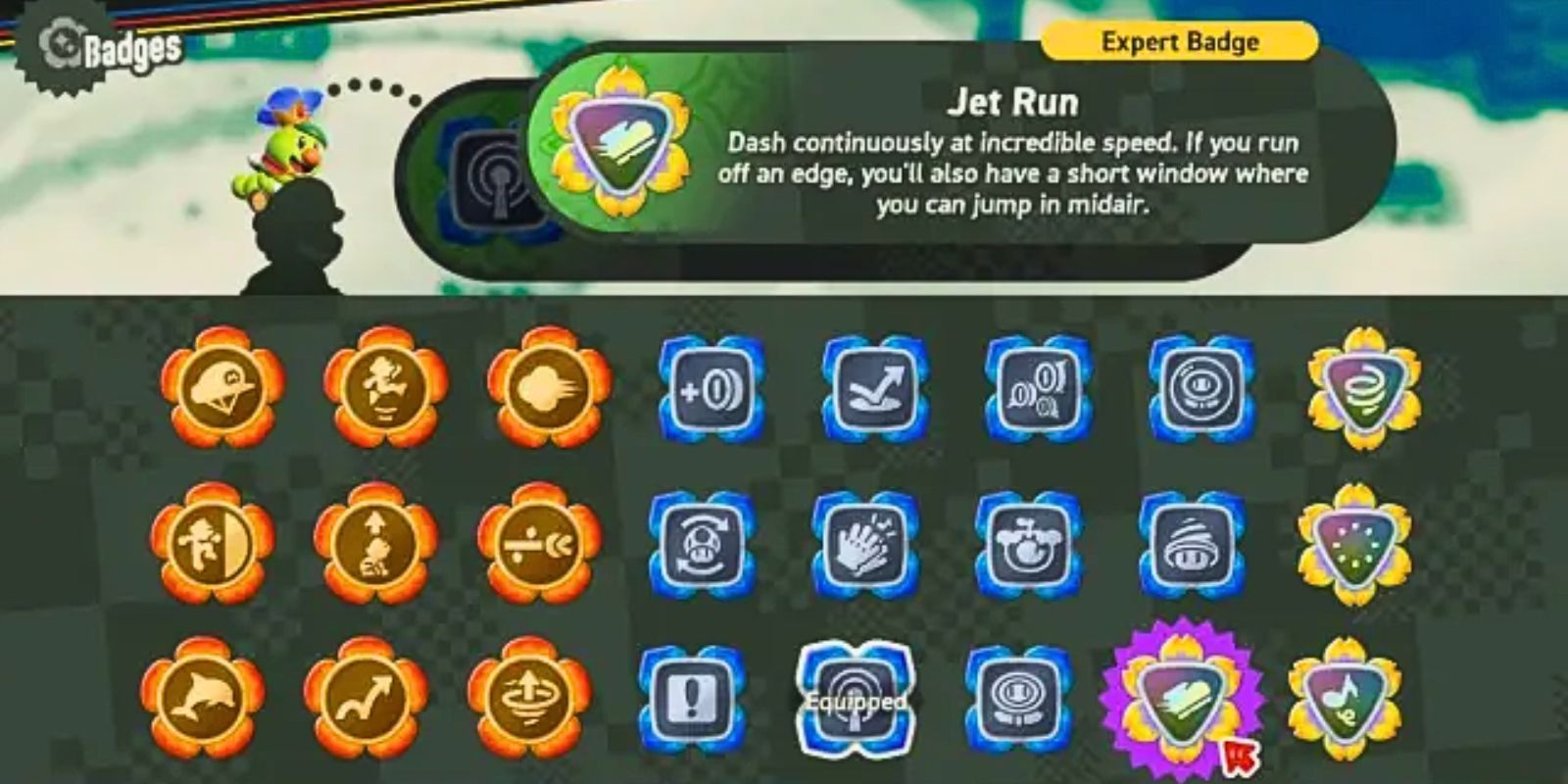 Jet Run Badge description In Super Mario Bros. Wonder.