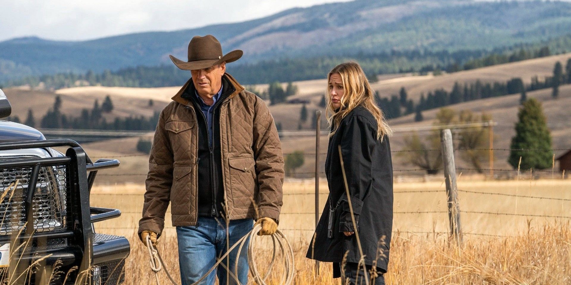 John Dutton and Summer standing in a field in Yellowstone season 5 episode 8