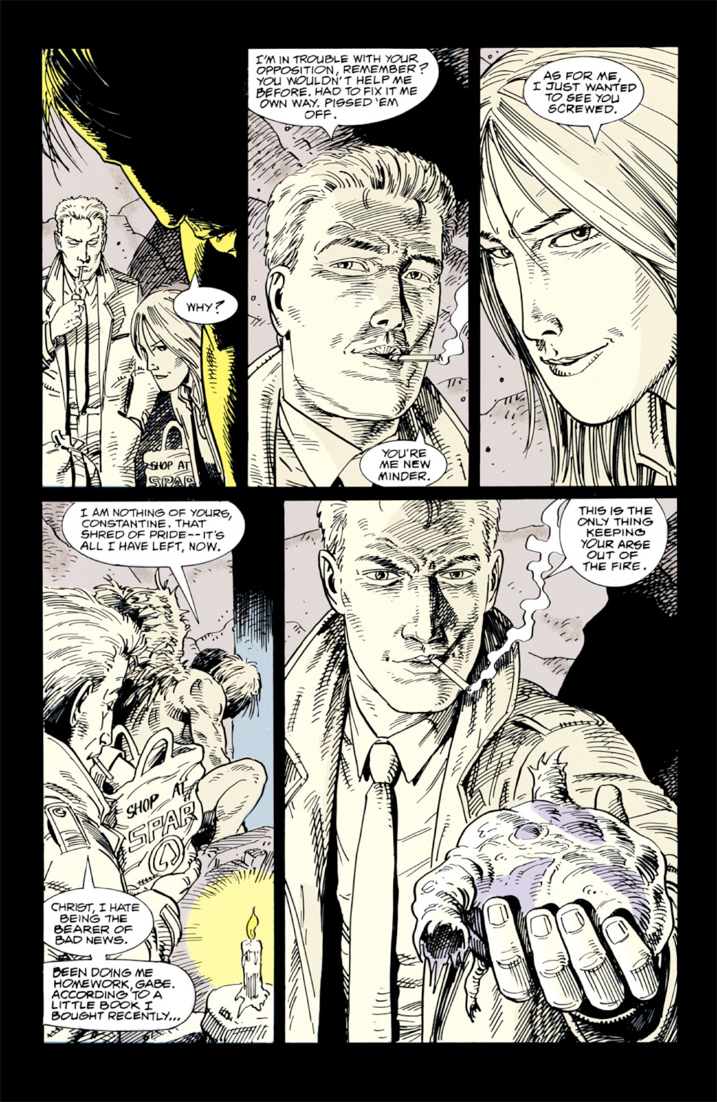 Hellblazer #44, John manipulates Archangel Gabriel into falling from Heaven.