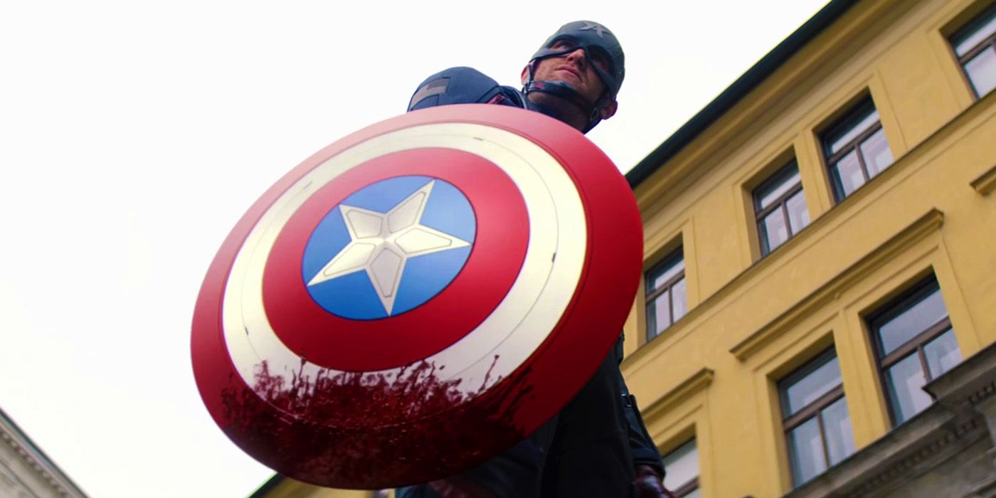 John Walker with bloody Captain America shield in The Falcon and the Winter Soldier