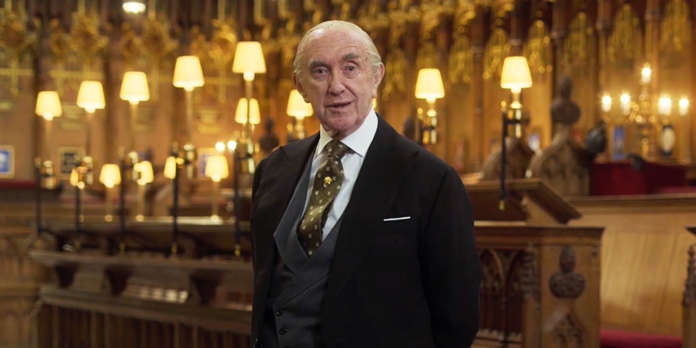 Jonathan Pryce standing in a cathedral as Prince Philip in The Crown season 6