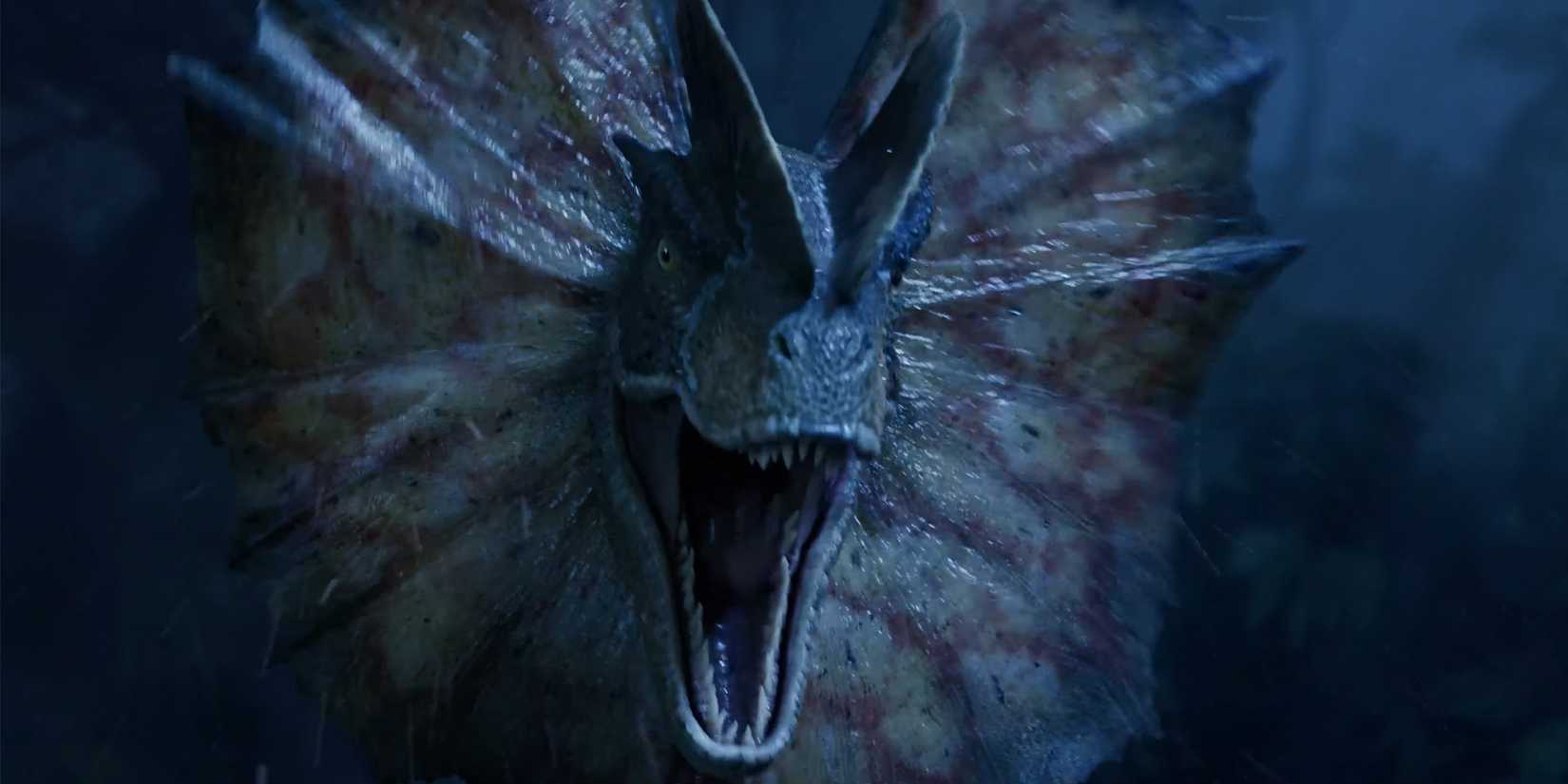 A Dilophosaurus screaming in Jurassic Park: Survival.