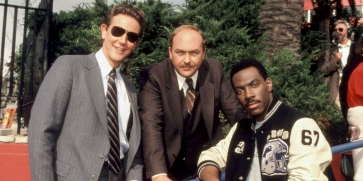 Juiz Reinhold como Billy, John Ashton como Taggart e Eddie Murphy como Axel Foley em Beverly Hills Cop II.