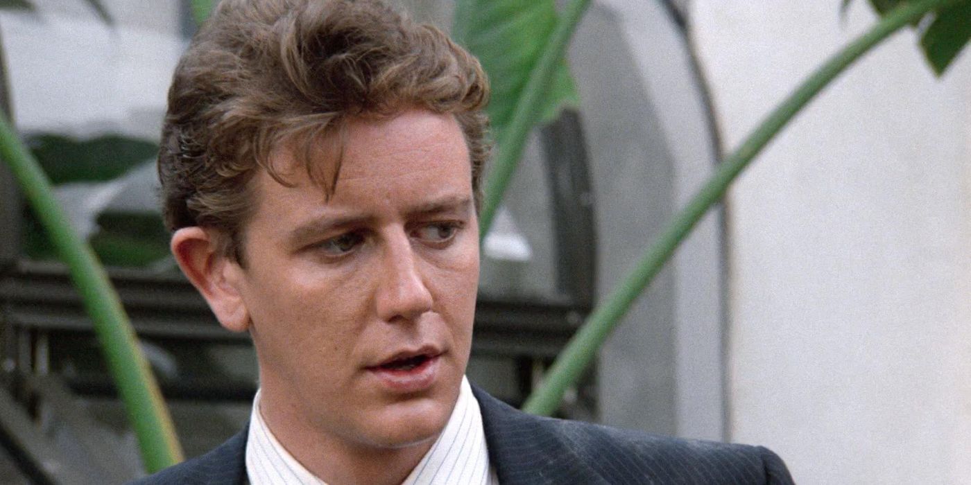 Judge Reinhold as Billy Rosewood stares at someone off-screen in a scene from Beverly Hills Cop