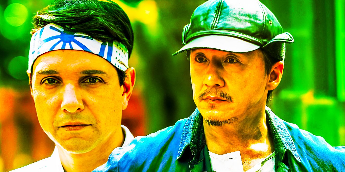 A composite image of Jackie Chan's Mr. Han and Ralph Macchio's Daniel LaRusso from The Karate Kid movies. 