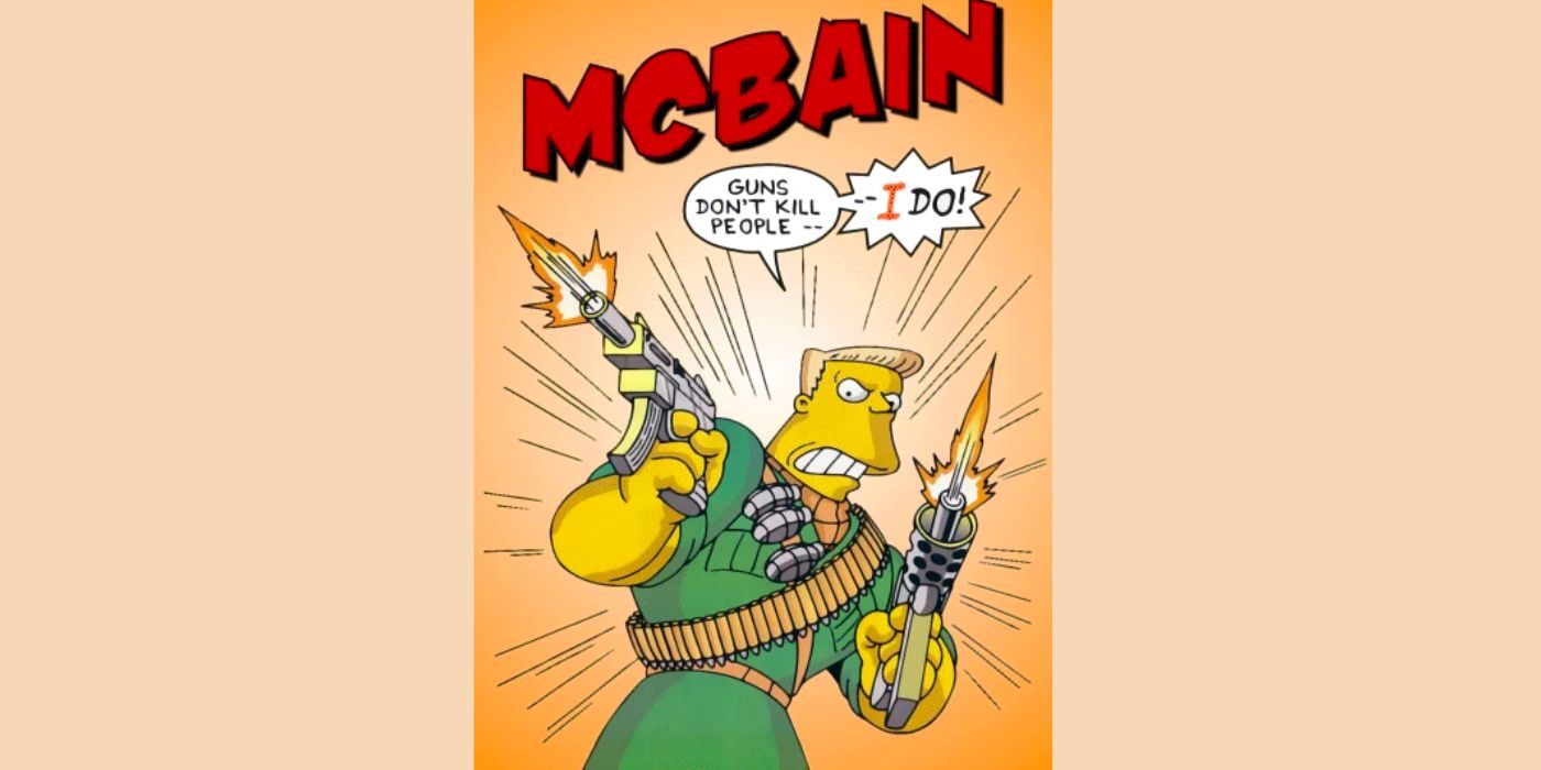 The McBain poster is in front of an orange background.