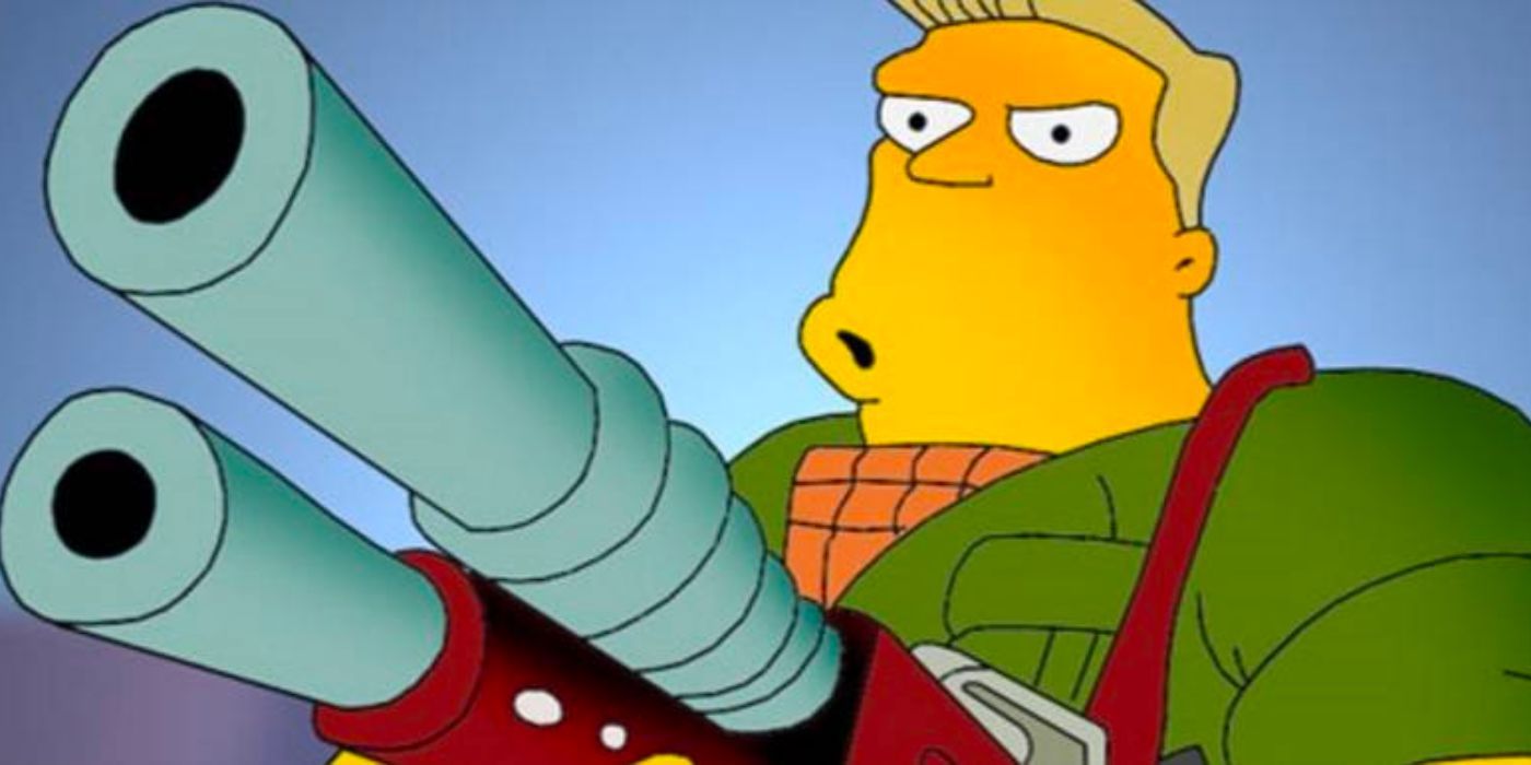 McBain is holding up a gun in The Simpsons.
