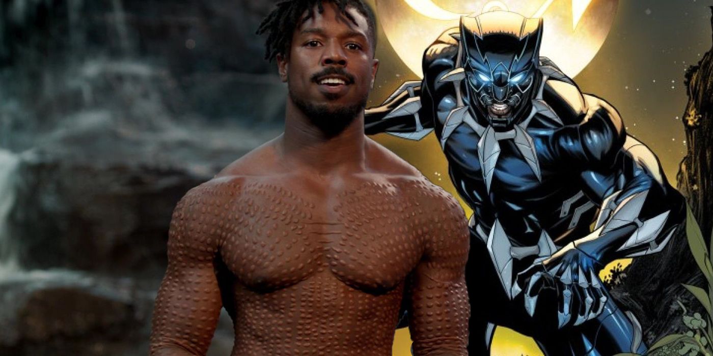 Michael B. Jordan as MCU Killmonger standing next to Ultimate Black Panther by Stefano Caselli