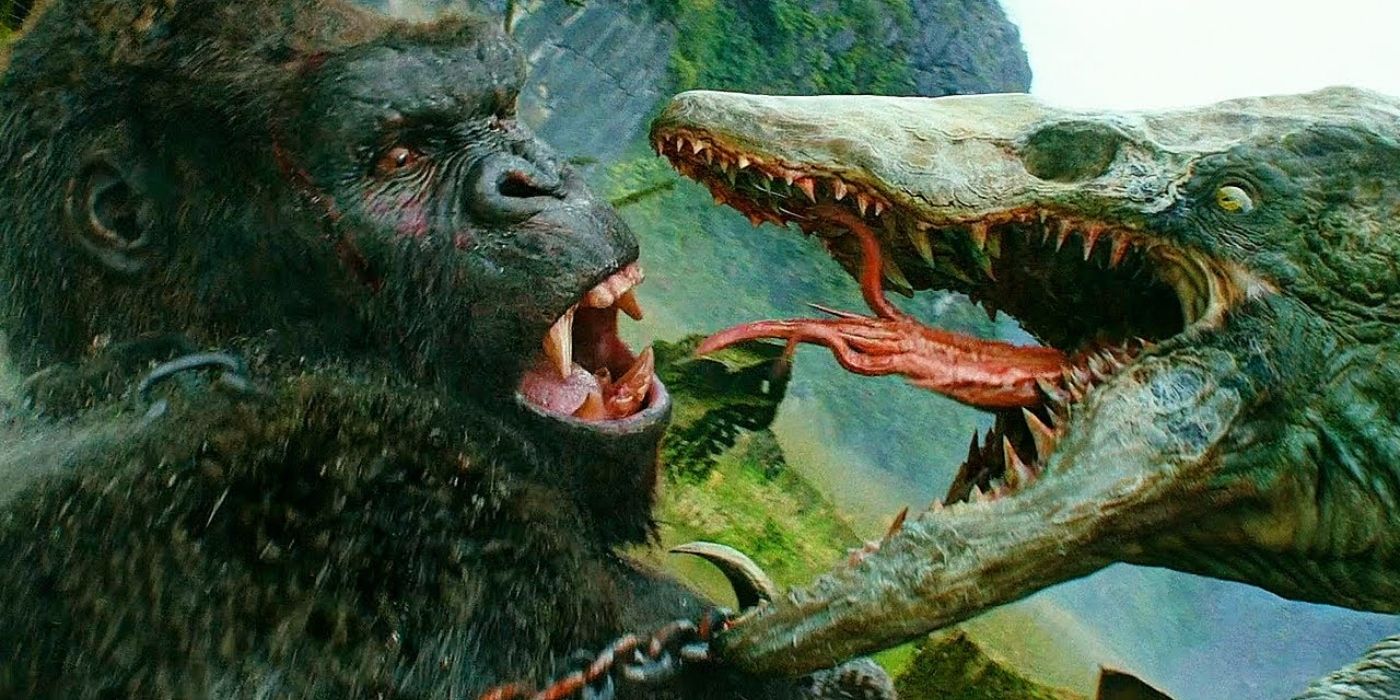 Kong fighting a Skullcrawler in Kong: Skull Island. 