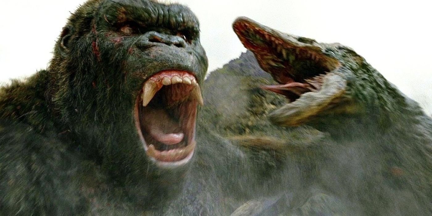 Kong fighting a Skullcrawler in Kong: Skull Island. 