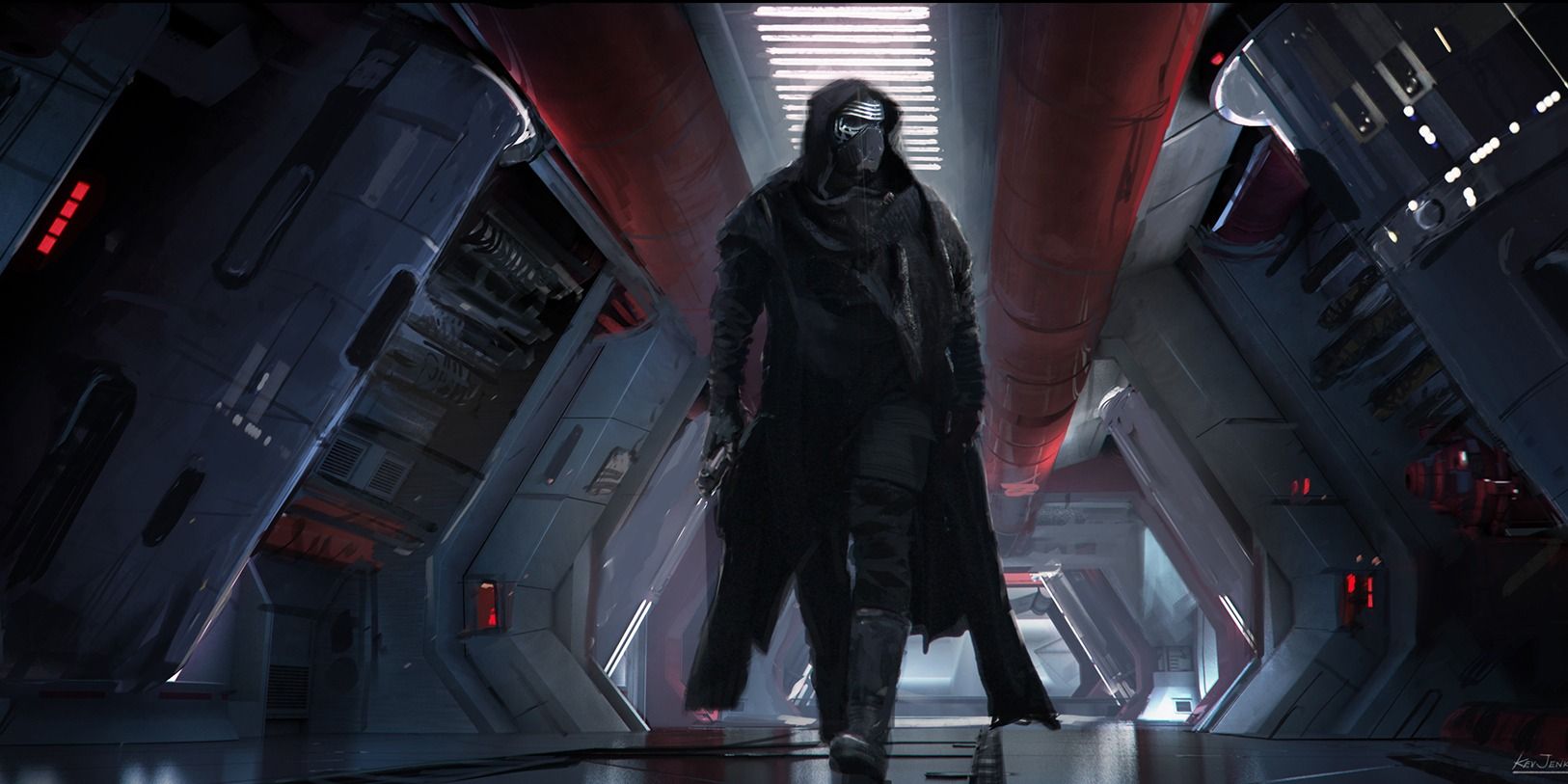 Concept art showing a more intimidating style for Kylo Ren in Star Wars The Force Awakens
