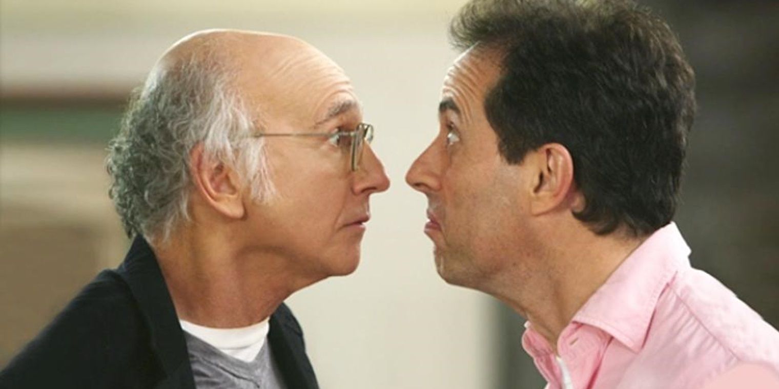 Larry and Jerry Seinfeld staring at each other in Curb Your Enthusiasm