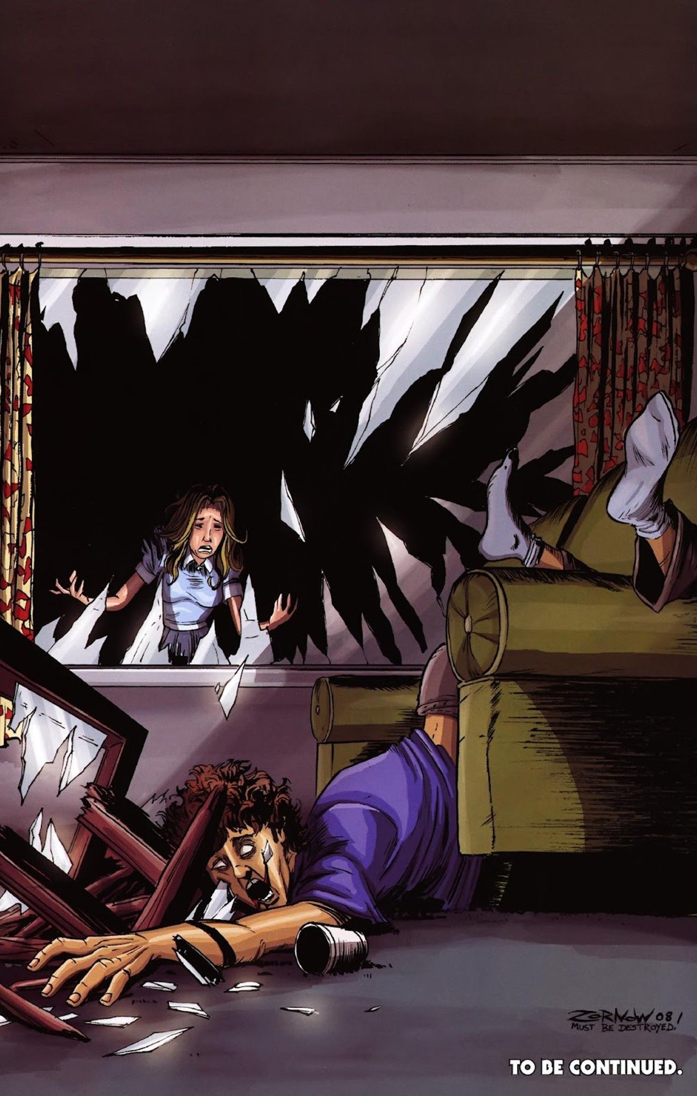 panel from Halloween The First Death of Laurie Strode #2, Laurie Strode finds Jimmy's dead body