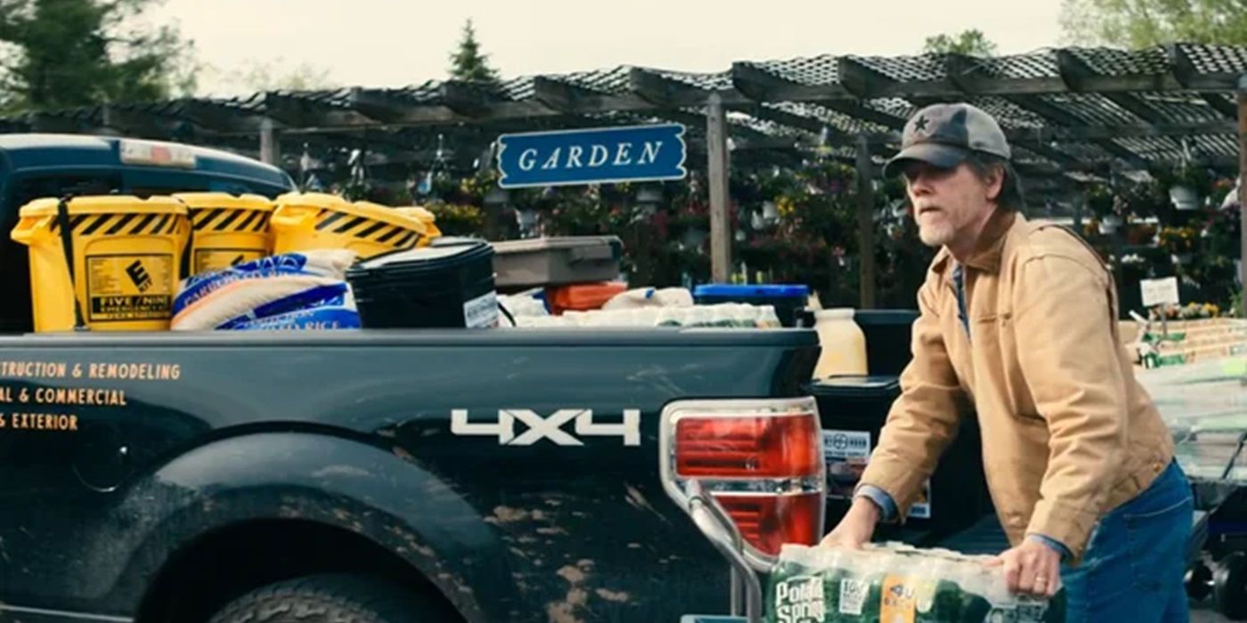 Kevin Bacon's Danny loading his truck with supplies for the apocalypse in Leave the World Behind