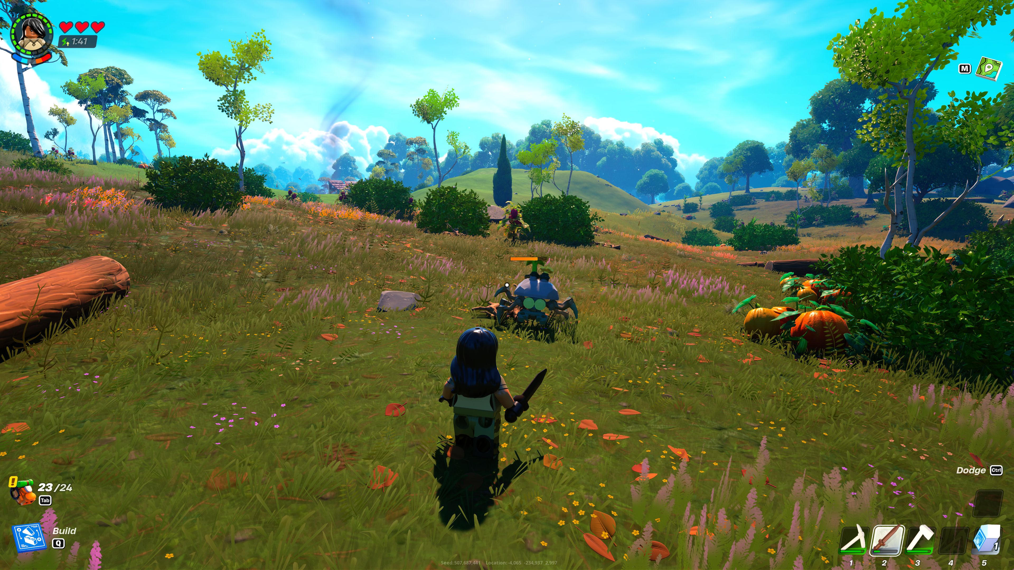 LEGO Fortnite Minifigure Preparing To Attack Roller With Sword In Grasslands Biome