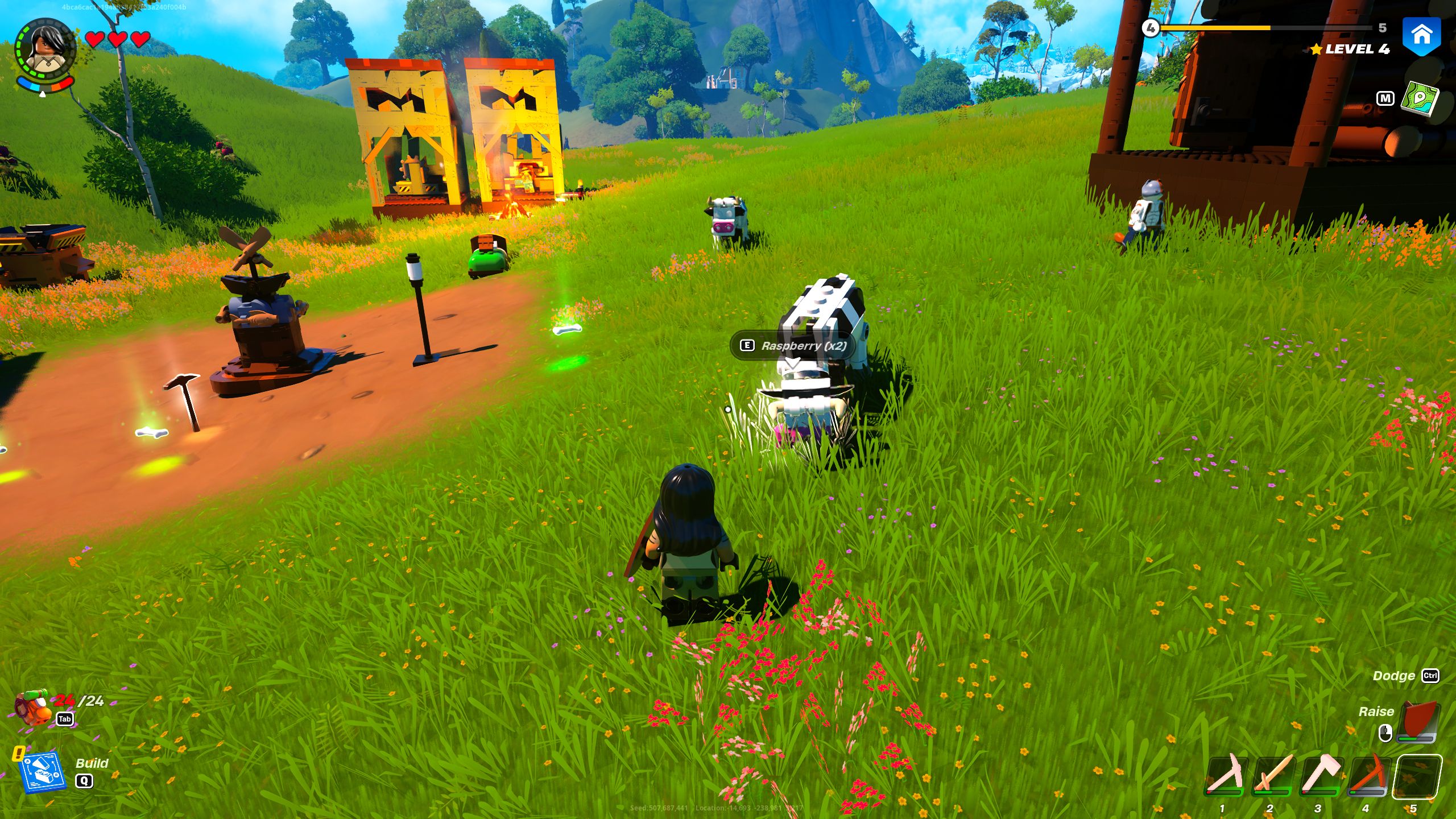 LEGO Fortnite Player Watching LEGO Cow Eating Raspberries In Grassy Field