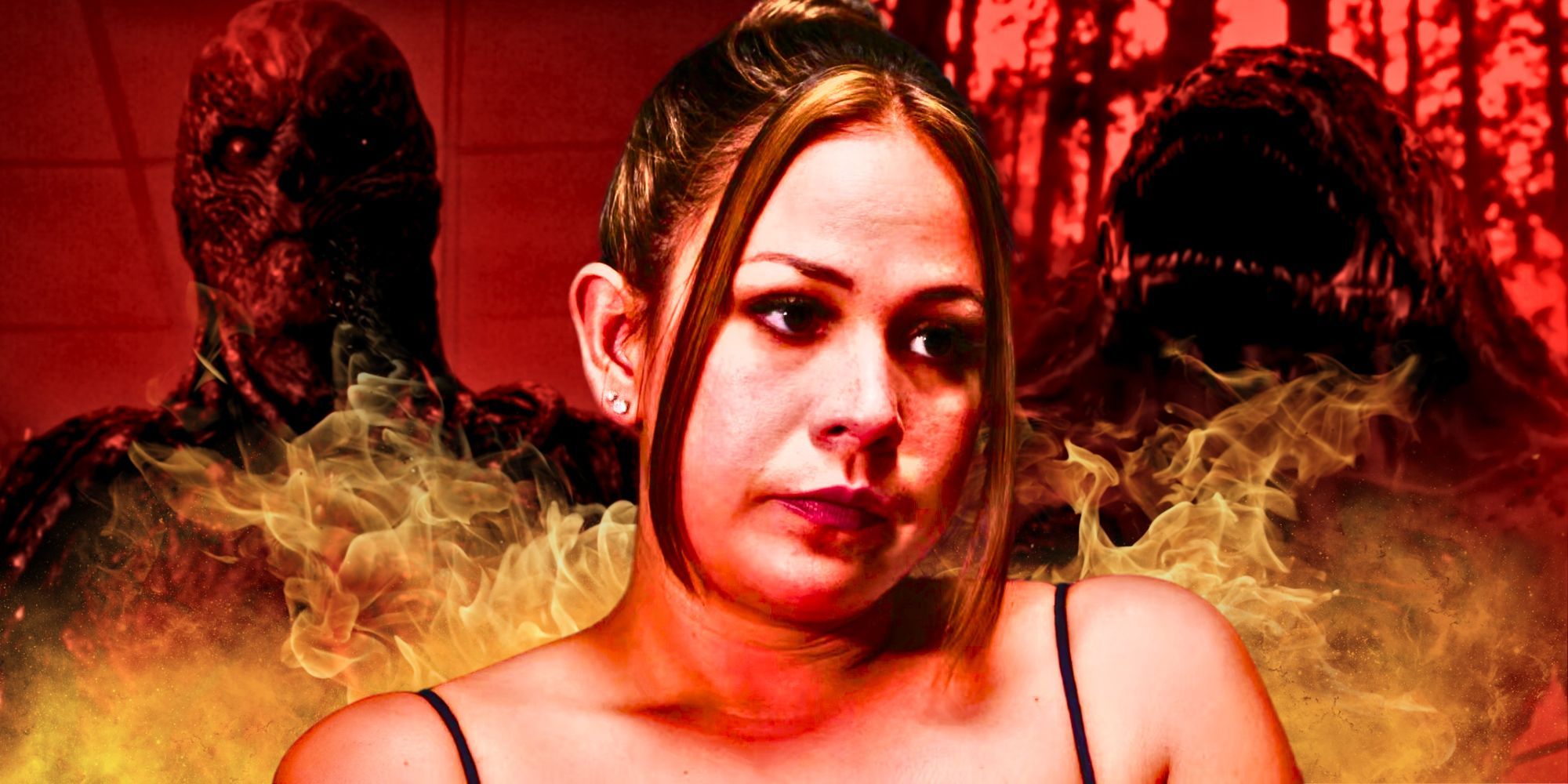 Liz Woods from 90 Day Fiance with monster background