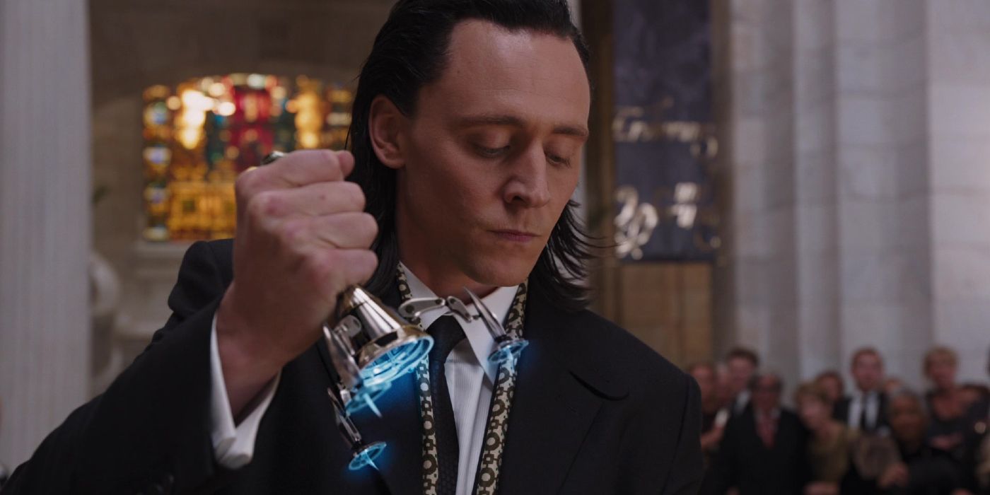 Tom Hiddleston as Loki in The Avengers about to take Heinrich Schafer's eye