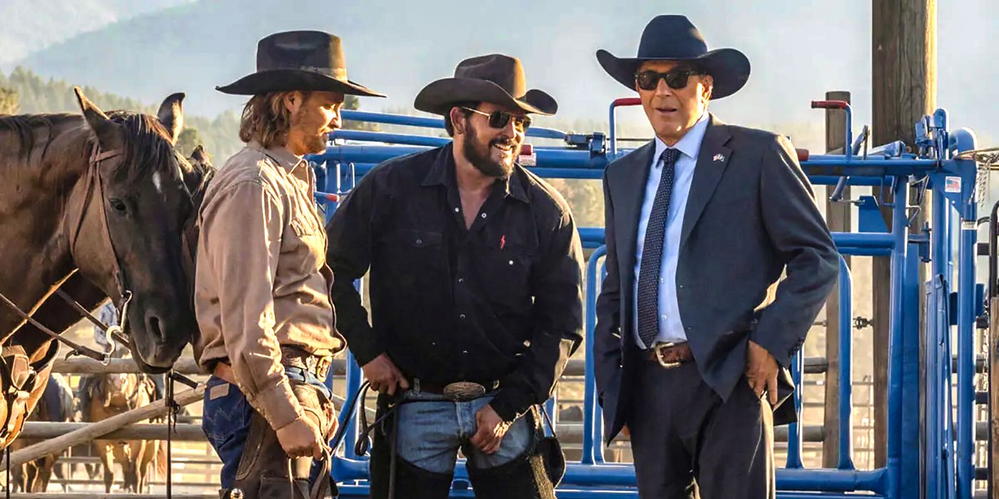 Luke Grimes, Cole Hauser and Kevin Costner in Yellowstone