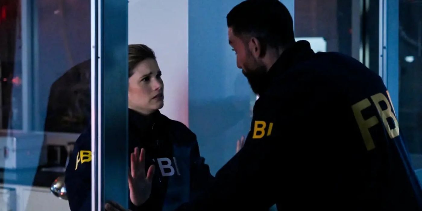 Maggie Bell (Missy Peregrym) trapped behind a glass with sarin gas as OA (Zeeko Zaki) looks on in FBI