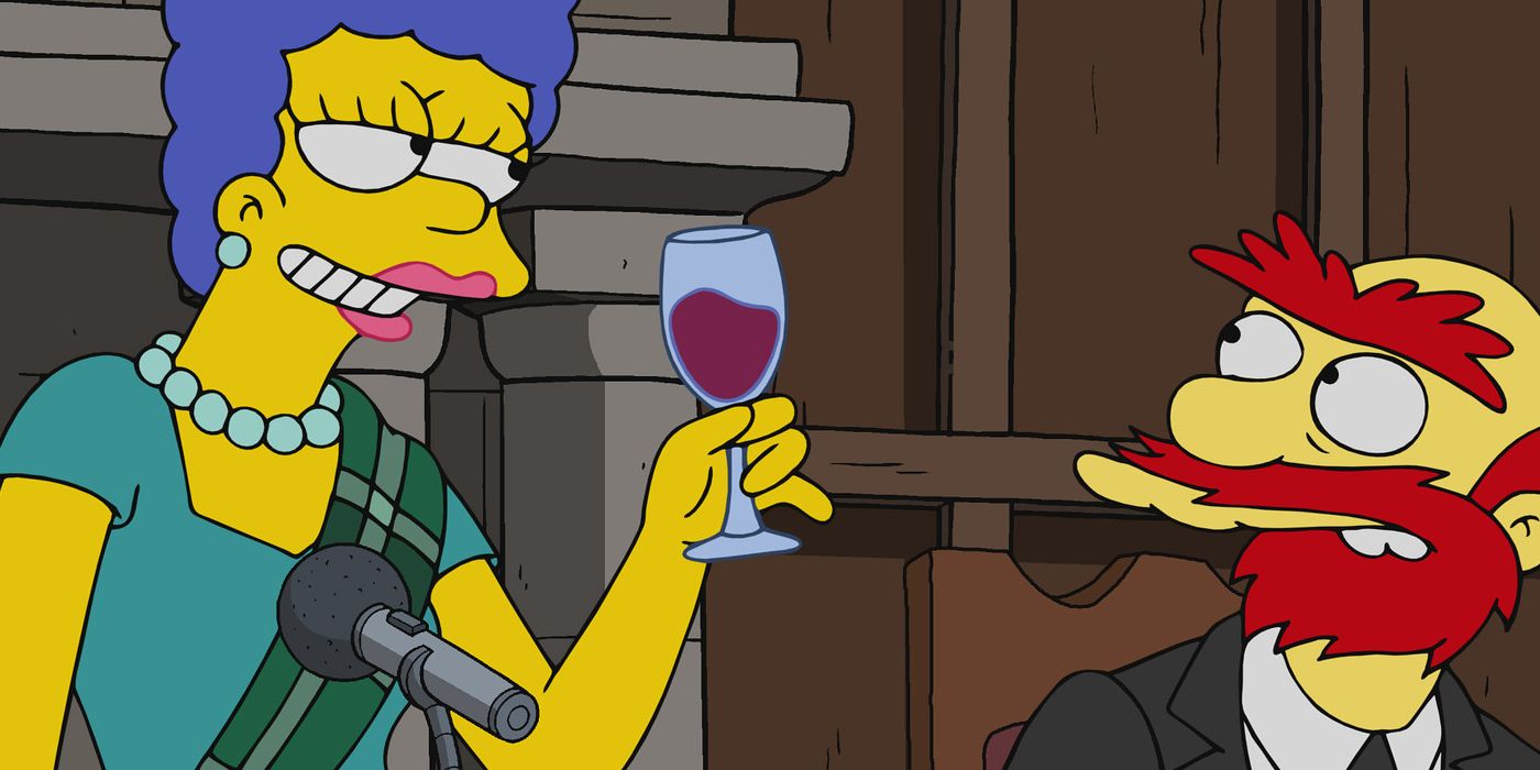 Marge drinking wine in Simpsons season 35, episode 8