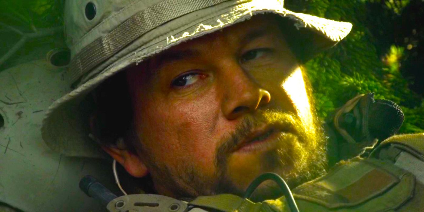 Mark Wahlberg wears military camo in a scene from Lone Survivor