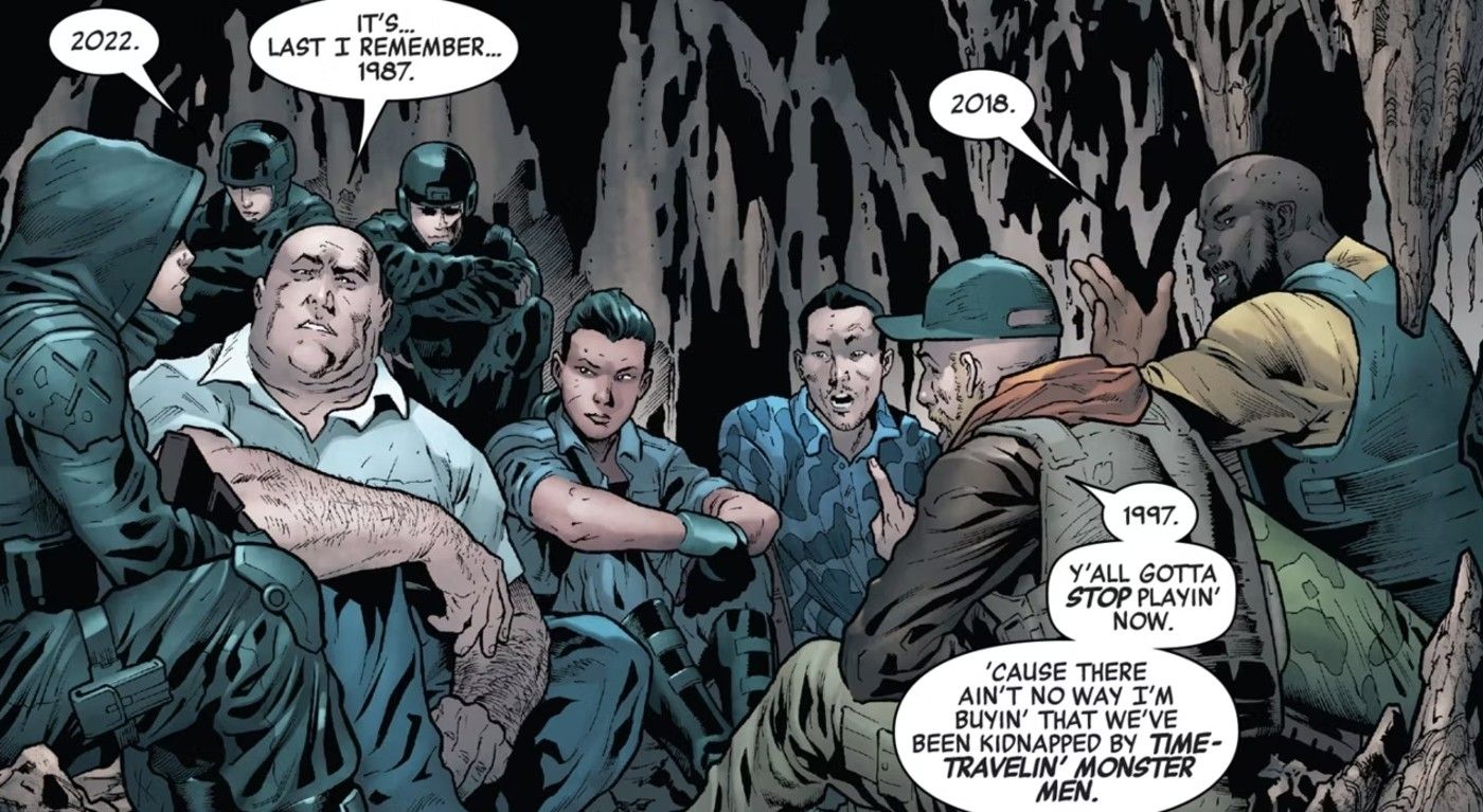 marvel predator the people being hunted realize they’re all from different eras