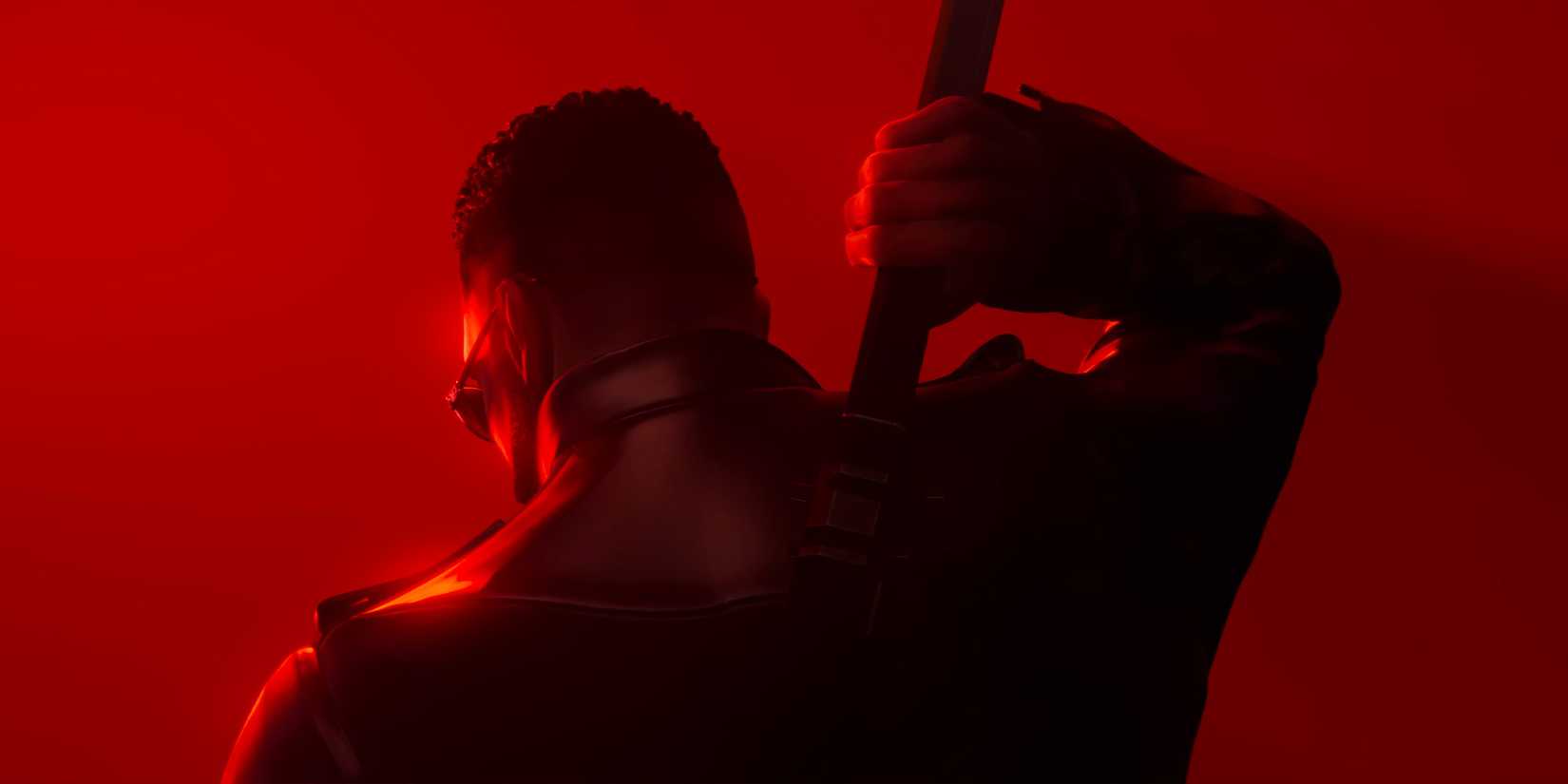 Blade pulling out his sword in the Marvel's Blade Announcement Trailer
