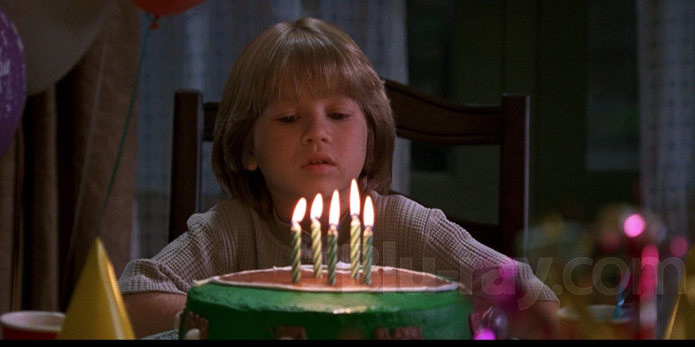 Max Reede (Justin Cooper) about to blow out his candles on his birthday cake in Liar Liar.