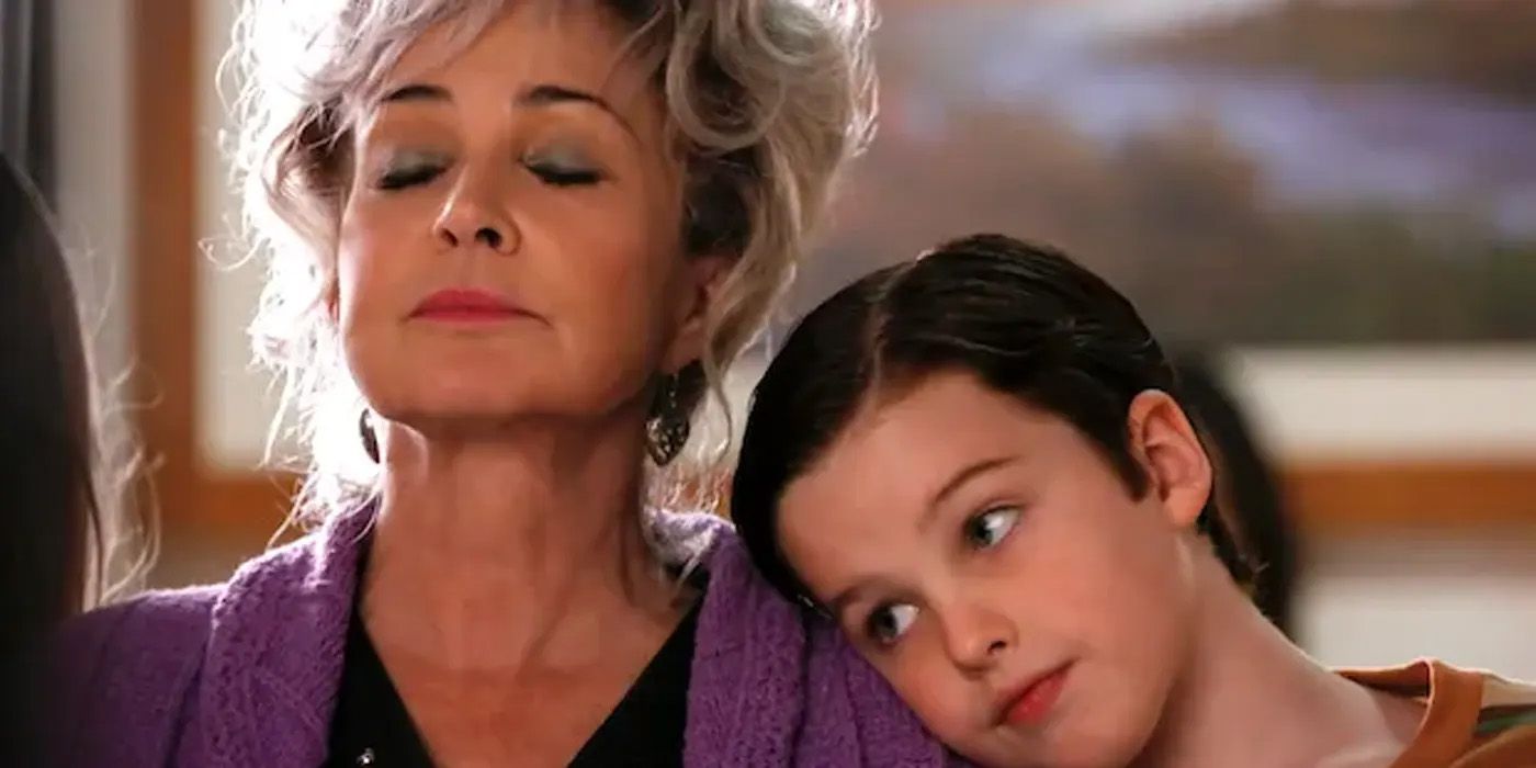 Meemaw with Sheldon leaning on her shoulder in Young Sheldon