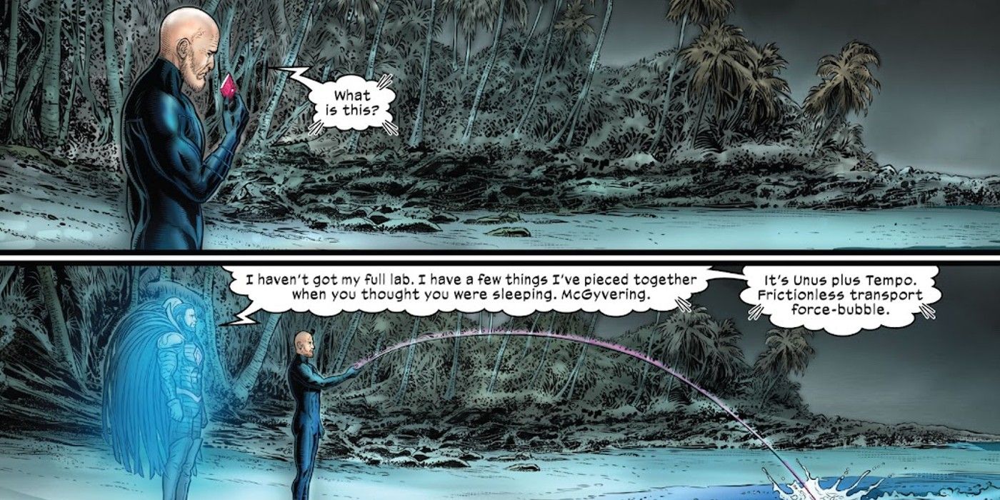 Mister Sinister and Professor Xavier of the X-Men prepare to leave Krakoa