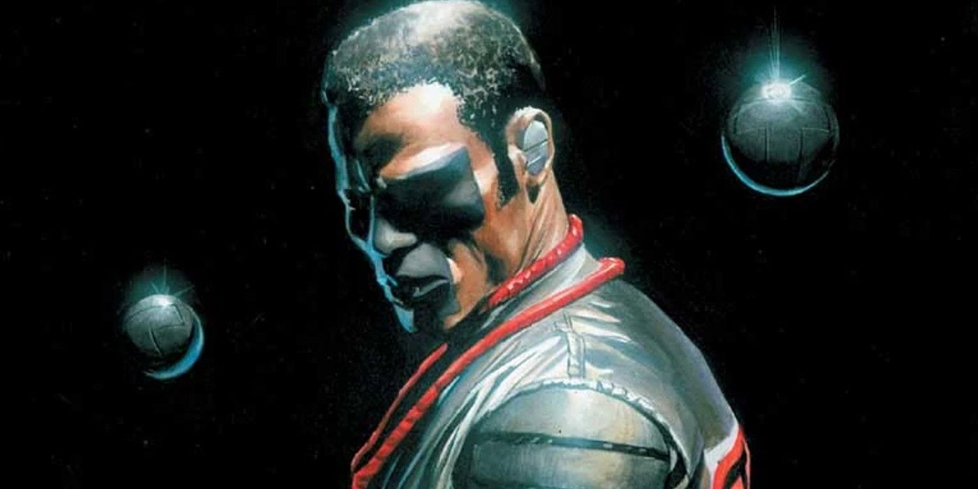 MIster Terrific looks back in front of a black background in a DC Comic