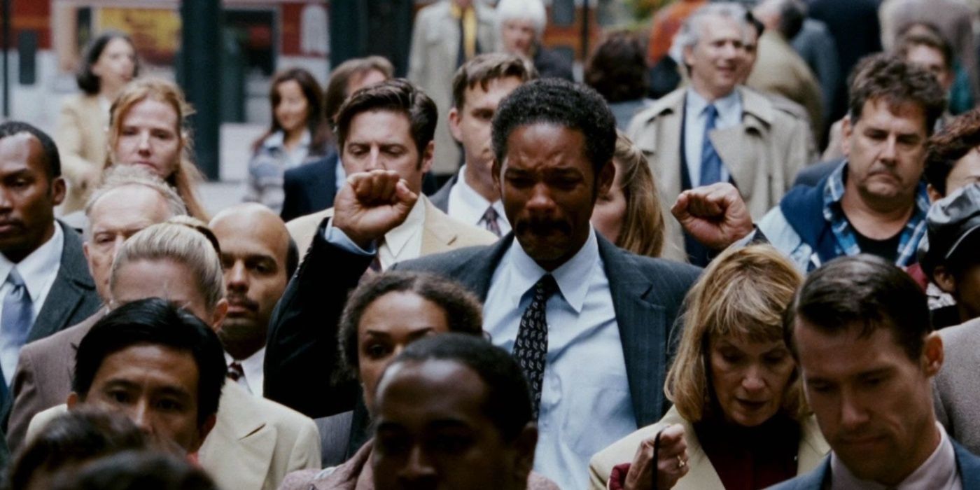Chris (Will Smith) celebrating in the street in The Pursuit of Happyness